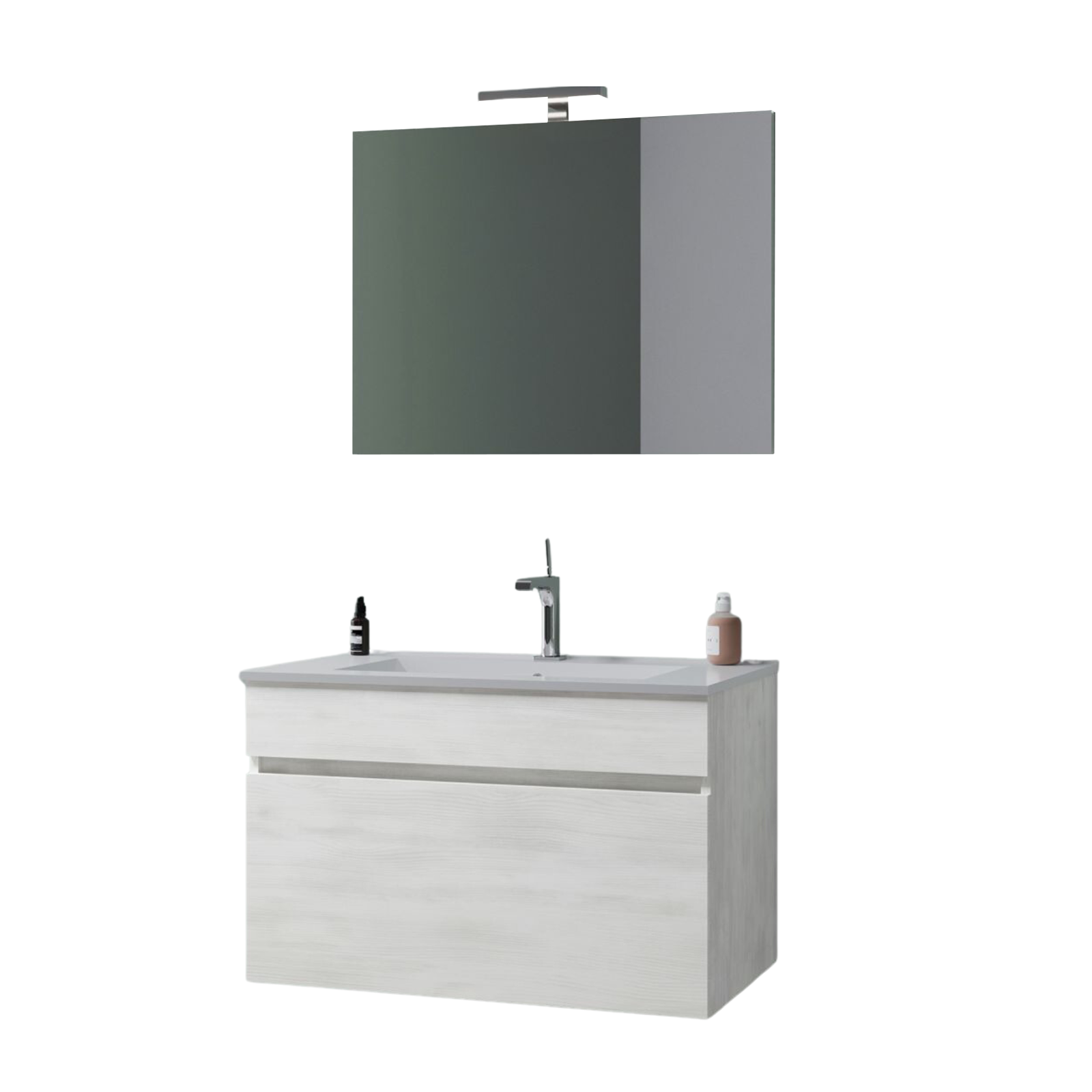 Mobile da bagno sospeso "Bogotà" con lavabo in ceramica cassettiera e specchio led