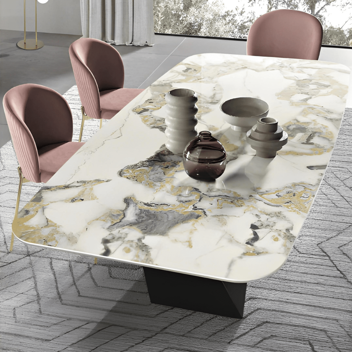 Tavolo fisso moderno "Karlito" con base in metallo verniciato cm 210x110 75h - MondoViro