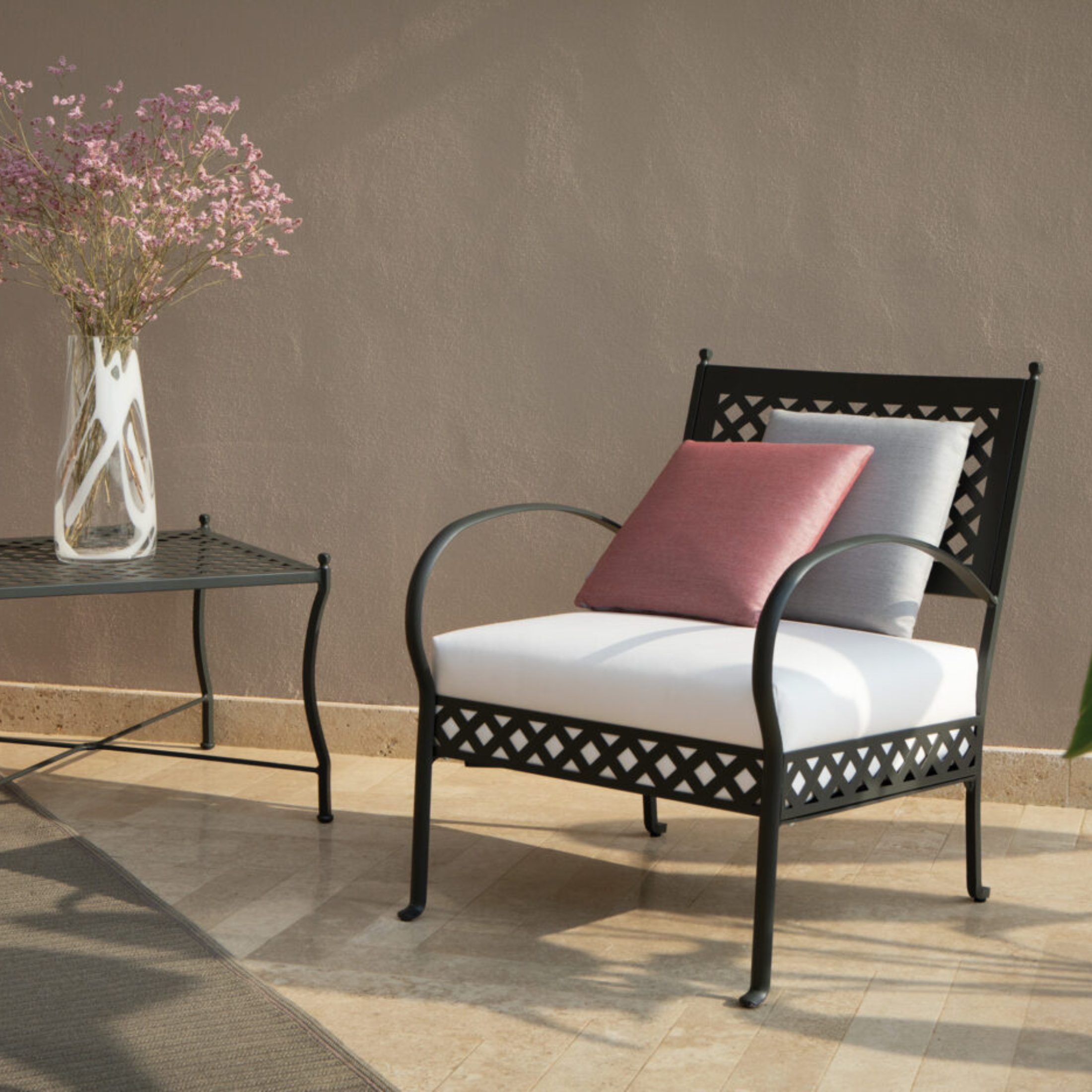 Poltrona bassa da giardino in metallo "Springtime" sedia lounge cm 64,5x75 83h