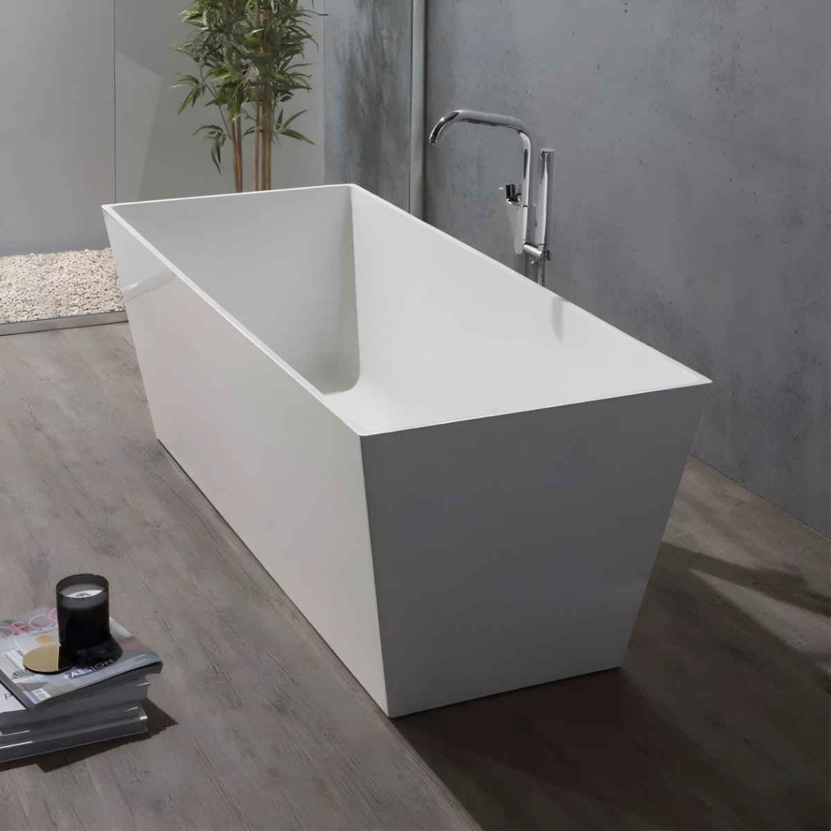 Vasca da bagno squadrata "Yoyo" autoportante in marmo ricomposto bianco cm 159x65 55h - MondoViro