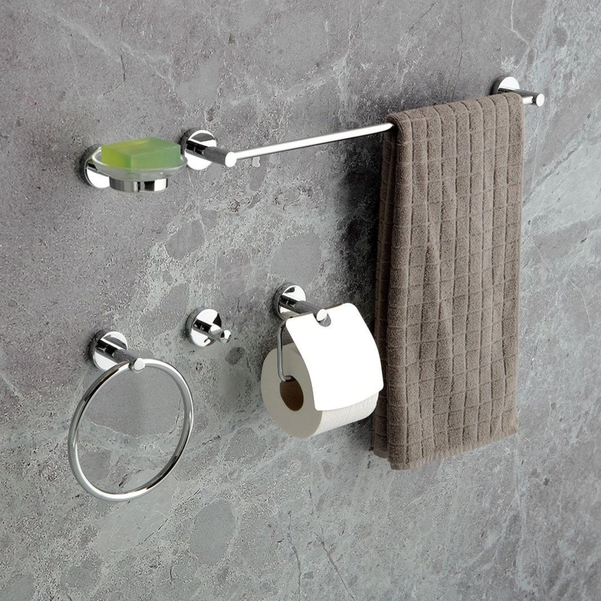 Set da 5 accessori per il bagno "Greta" in metallo cromato da parete - MondoViro