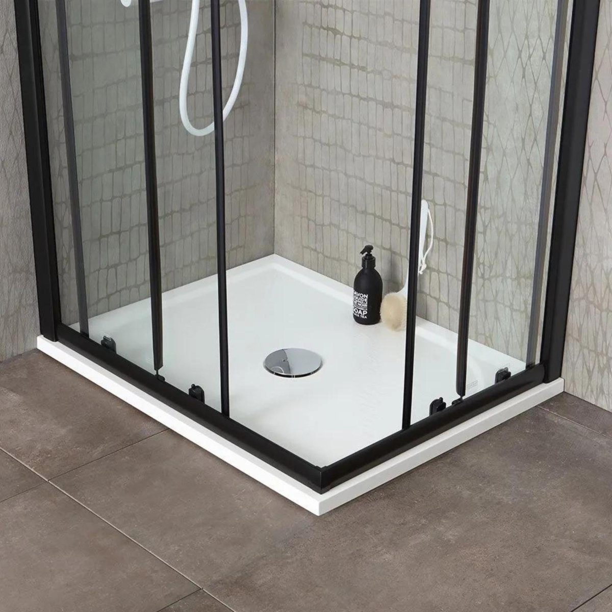 Box doccia quadrato "Cielo" in vetro trasparente con profilo nero opaco h 190 cm - MondoViro