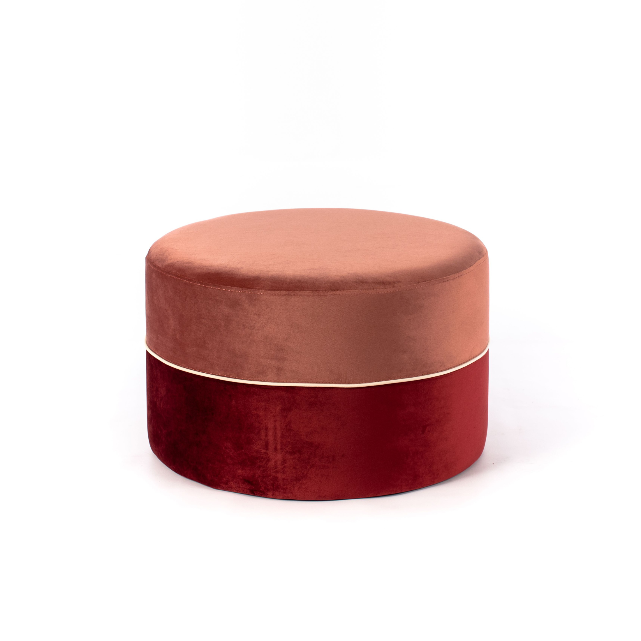 Pouf in velluto rosso "Cora" sgabello struttura in legno cm 62x62 39h