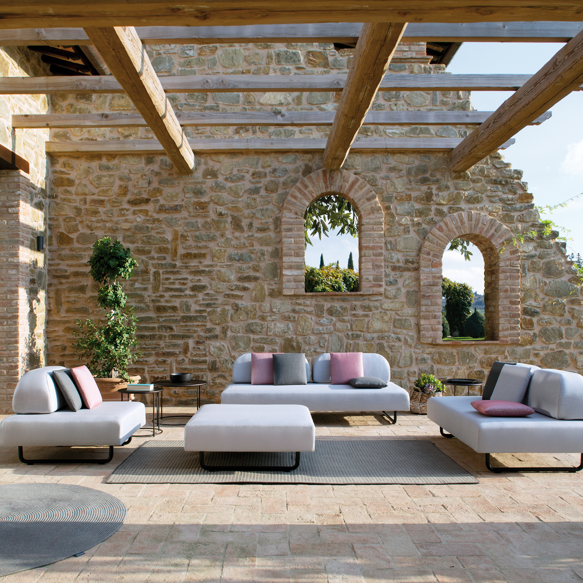 Divano imbottito modulo singolo "Santa Fe" in metallo da giardino cm 90x90 70h