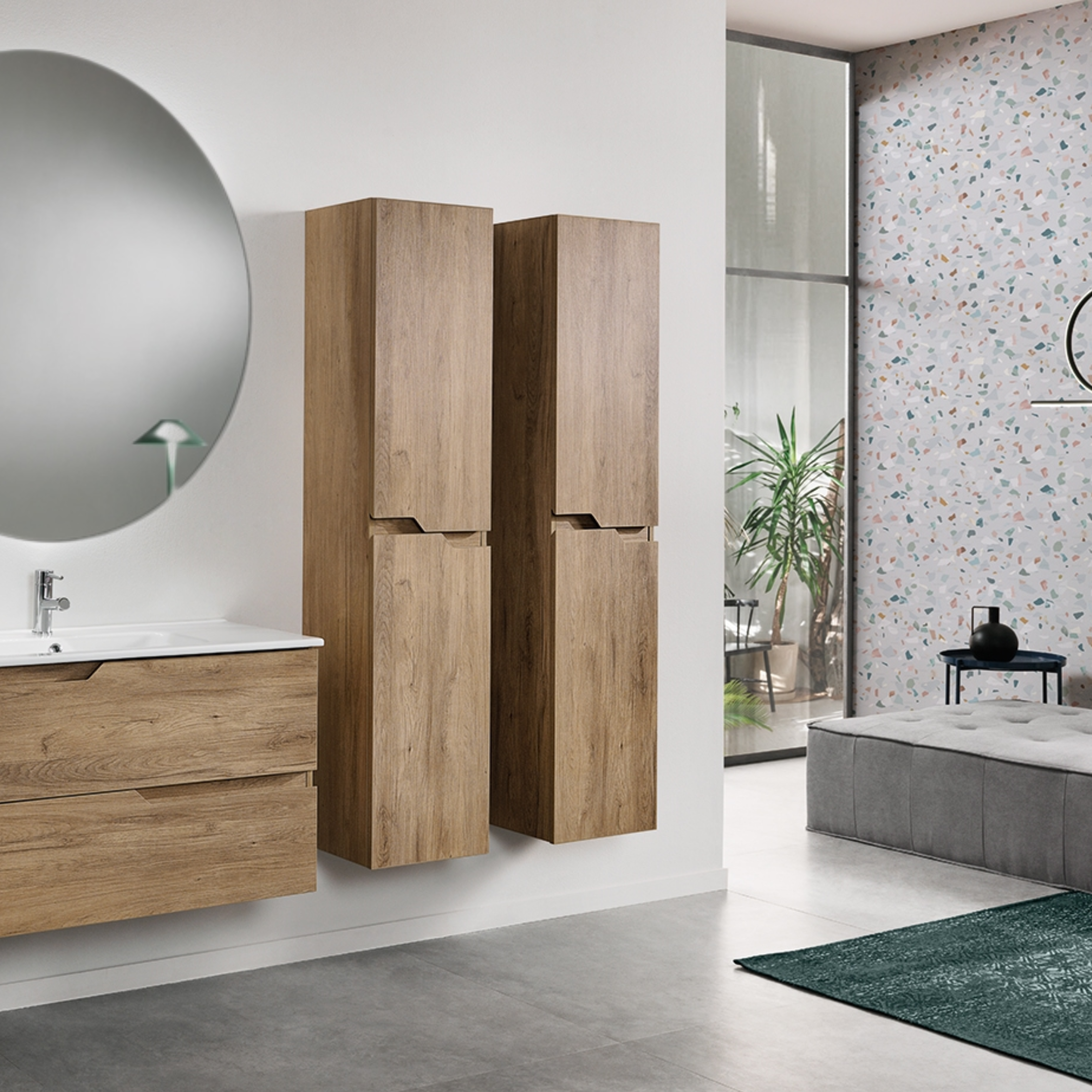 Mobile da bagno sospeso "Mika" moderno specchio Led lavabo 2 cassetti