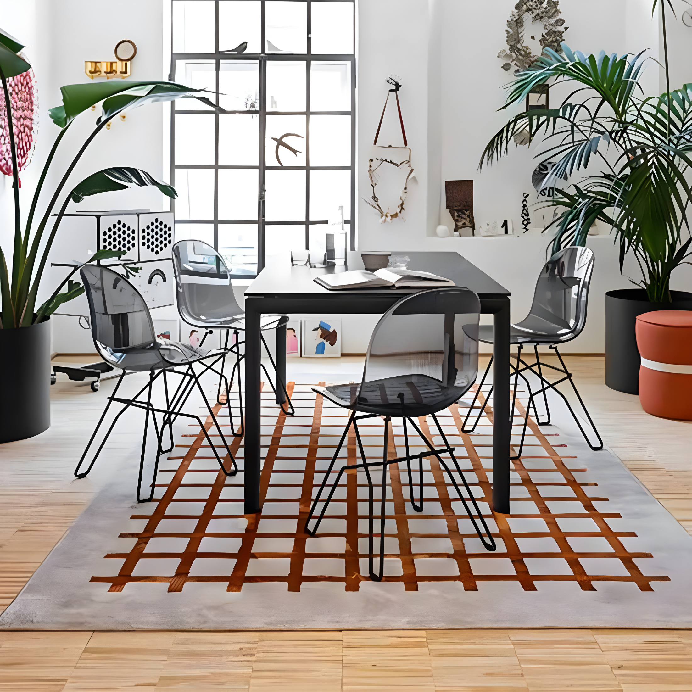 Set sedie moderne da soggiorno "Academy" con seduta in policarbonato trasparente