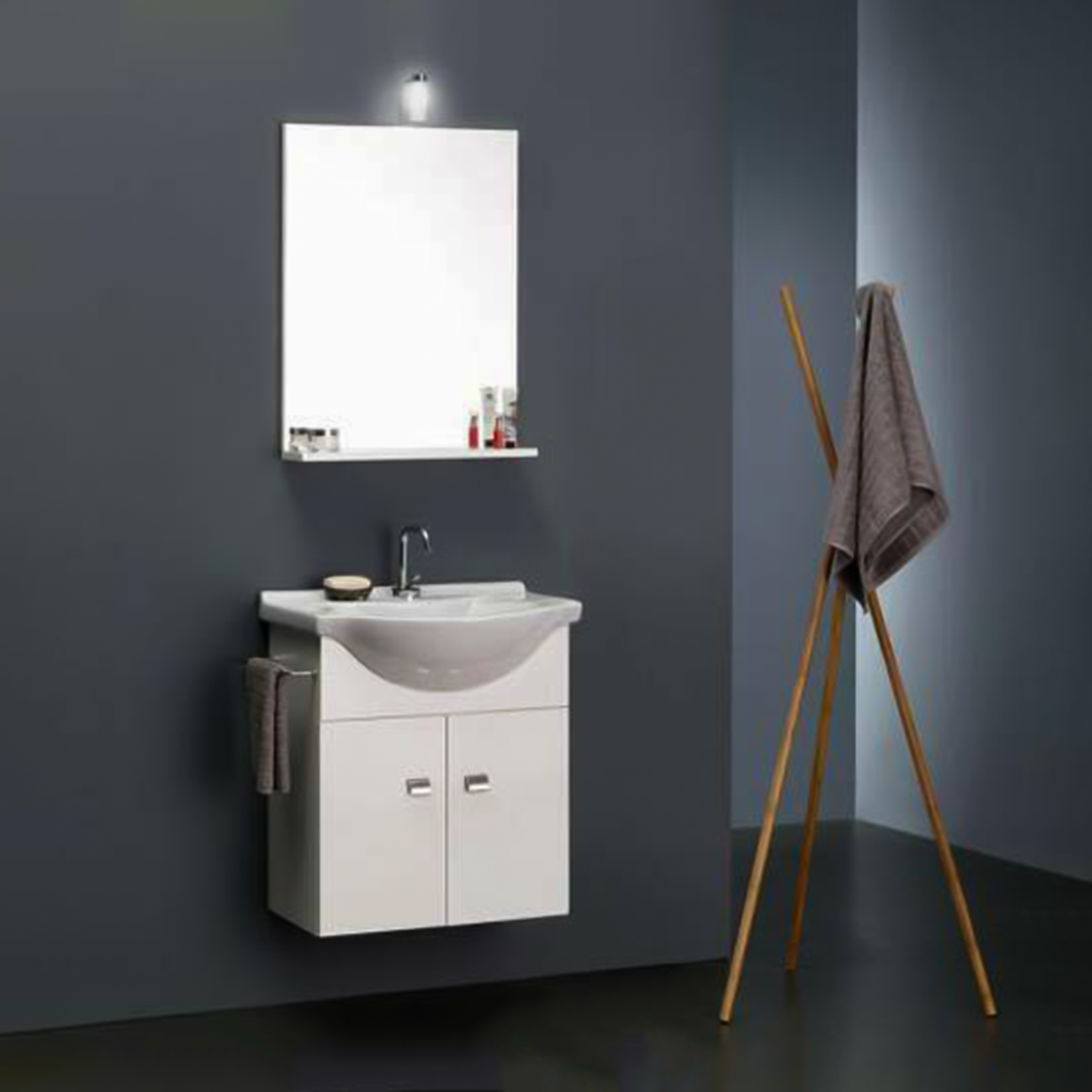 Mobile da bagno "Emma" in truciolare con lavabo specchio e luce cm 58x43 64h