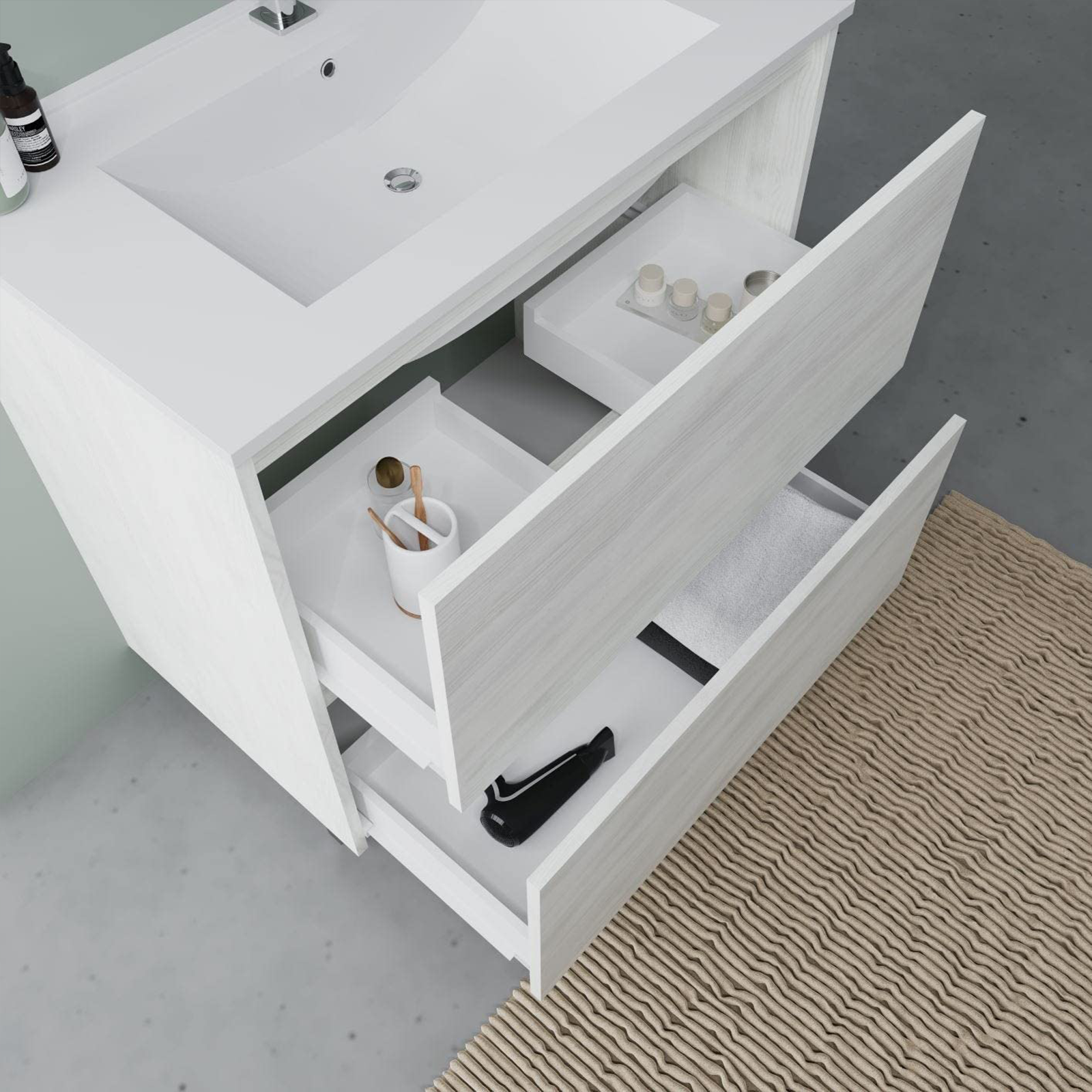 Mobile sotto lavabo "Lisbona" da bagno in truciolare con specchio led cm 80x46 75h