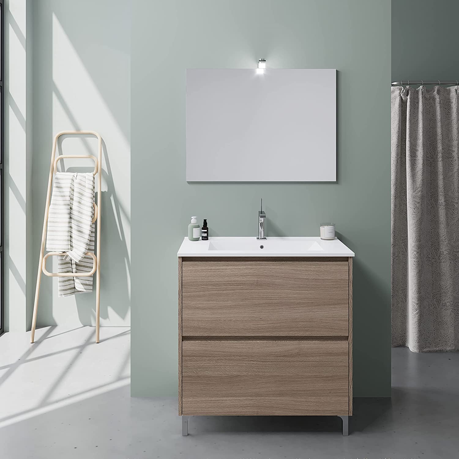 Mobile sotto lavabo "Lisbona" da bagno in truciolare con specchio led cm 80x46 75h