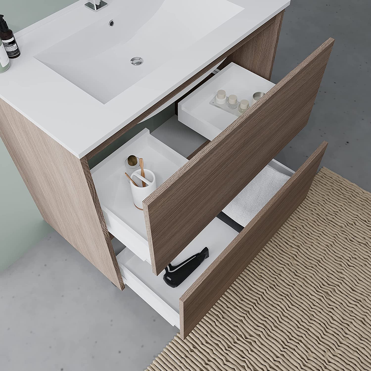 Mobile sotto lavabo "Lisbona" da bagno in truciolare con specchio led cm 80x46 75h