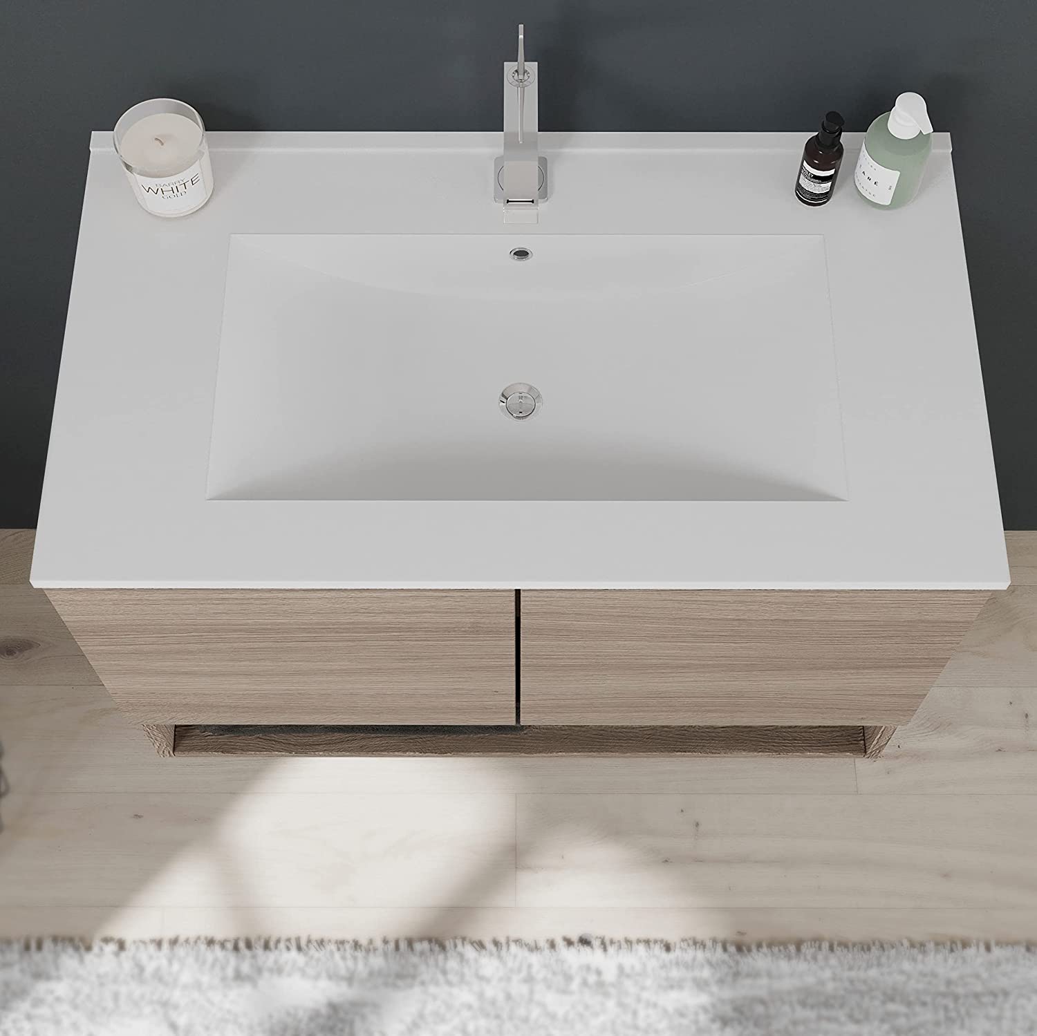 Mobile sotto lavabo "Oslo" da bagno in truciolare con specchio e luce led cm 80x46 53h