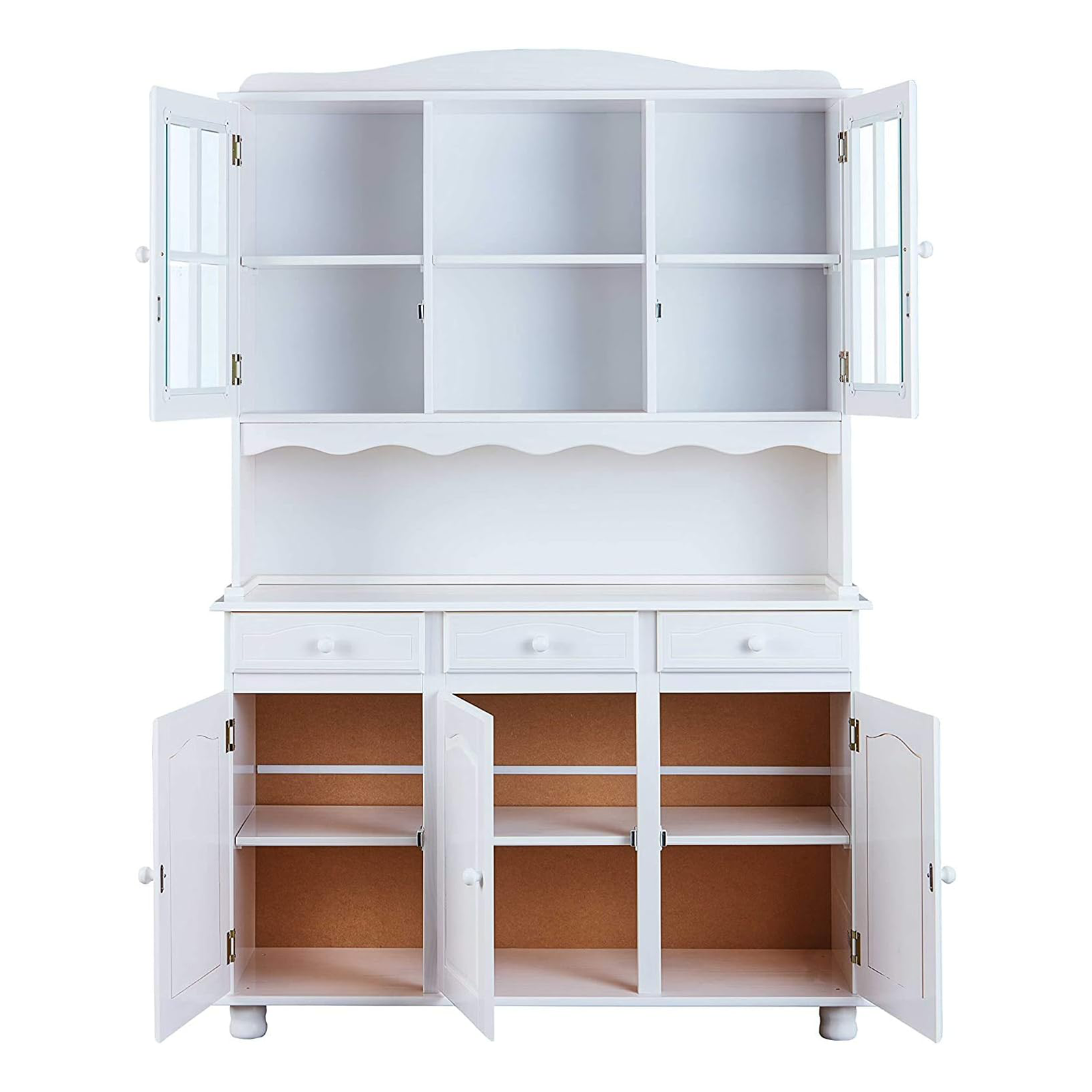 Credenza in legno massello bianco venato "Valencia" con vano a giorno h 198 cm