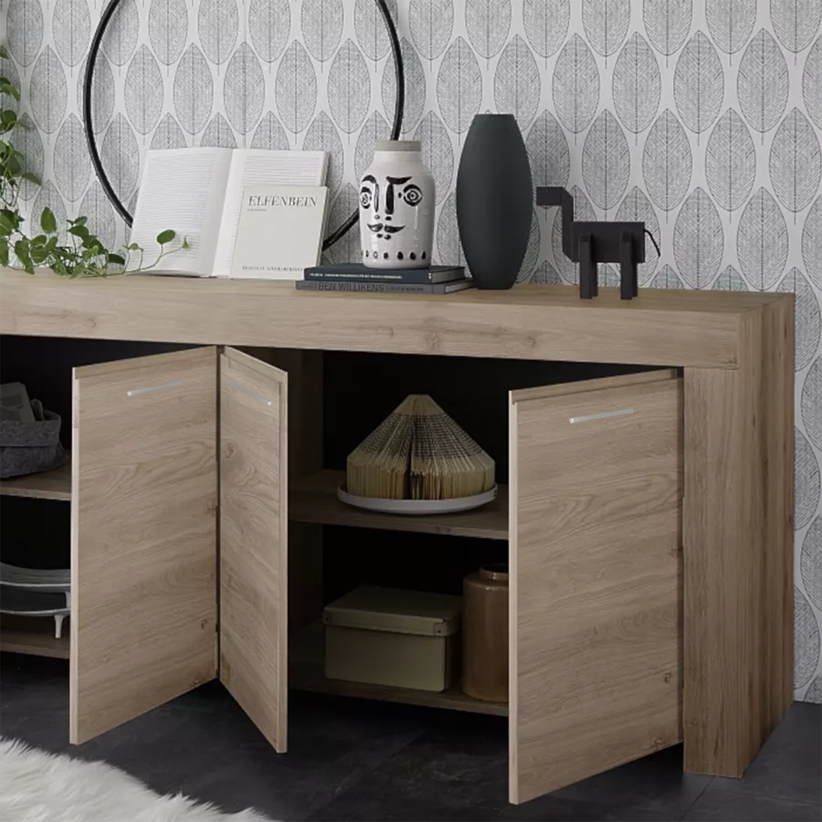 Madia credenza a buffet "K083" mobile in legno a 3 ante da soggiorno cm 150x41 82h