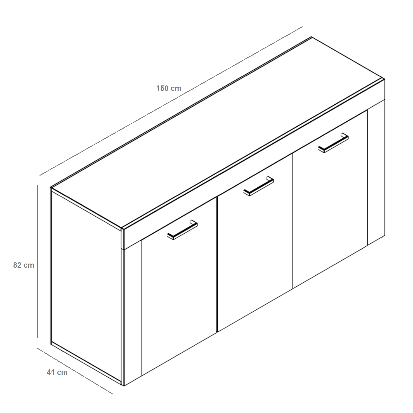 Madia credenza a buffet "K083" mobile in legno a 3 ante da soggiorno cm 150x41 82h