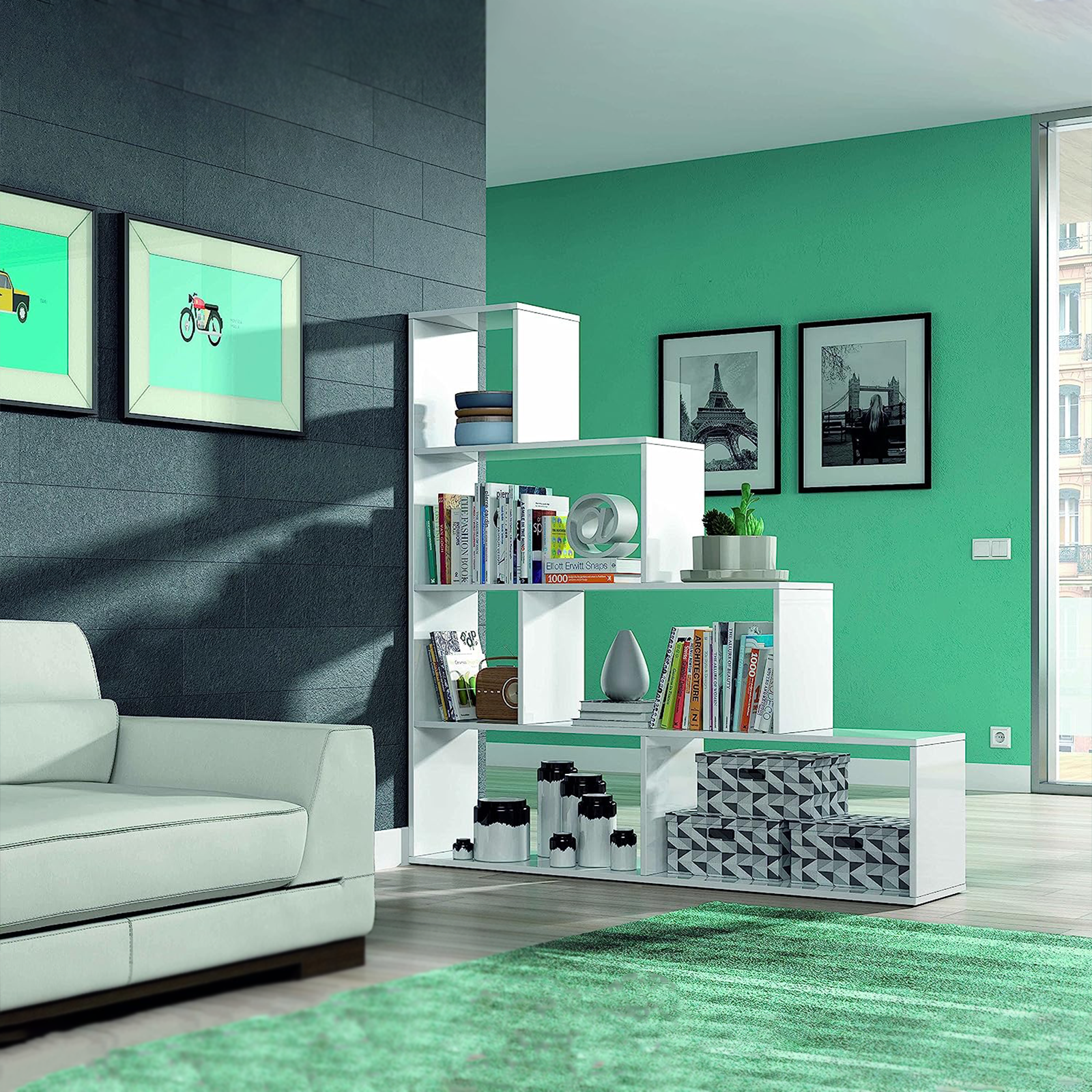 Libreria moderna "Klum Canadian" a 6 ripiani da soggiorno cm 145x29 145h