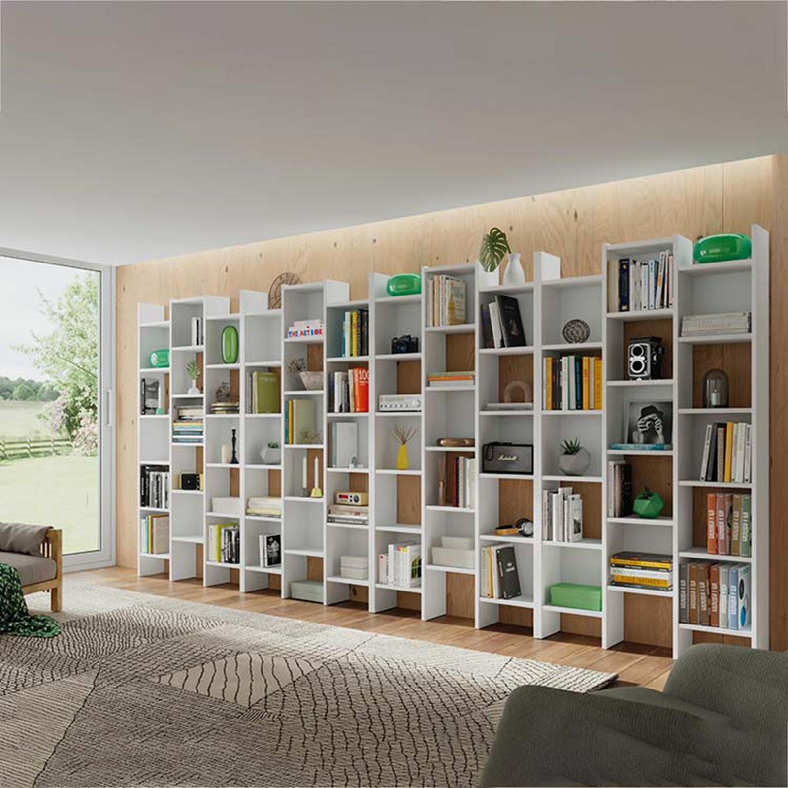 Libreria alta a giorno "Italian" 15 ripiani in legno cm 96x25 192h
