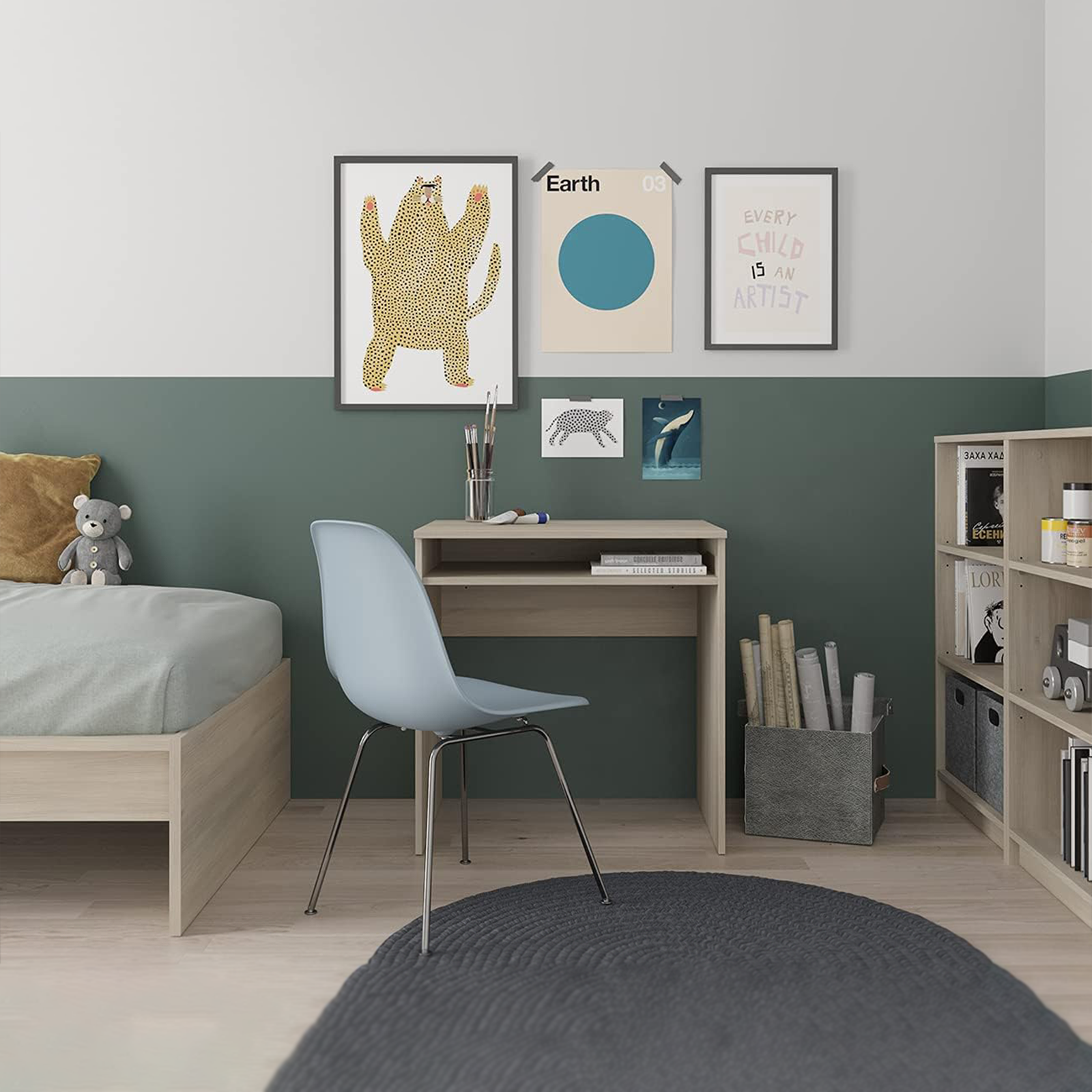 Scrivania in legno rovere "Est" con cassetto porta tastiera estraibile cm 90x45 74h