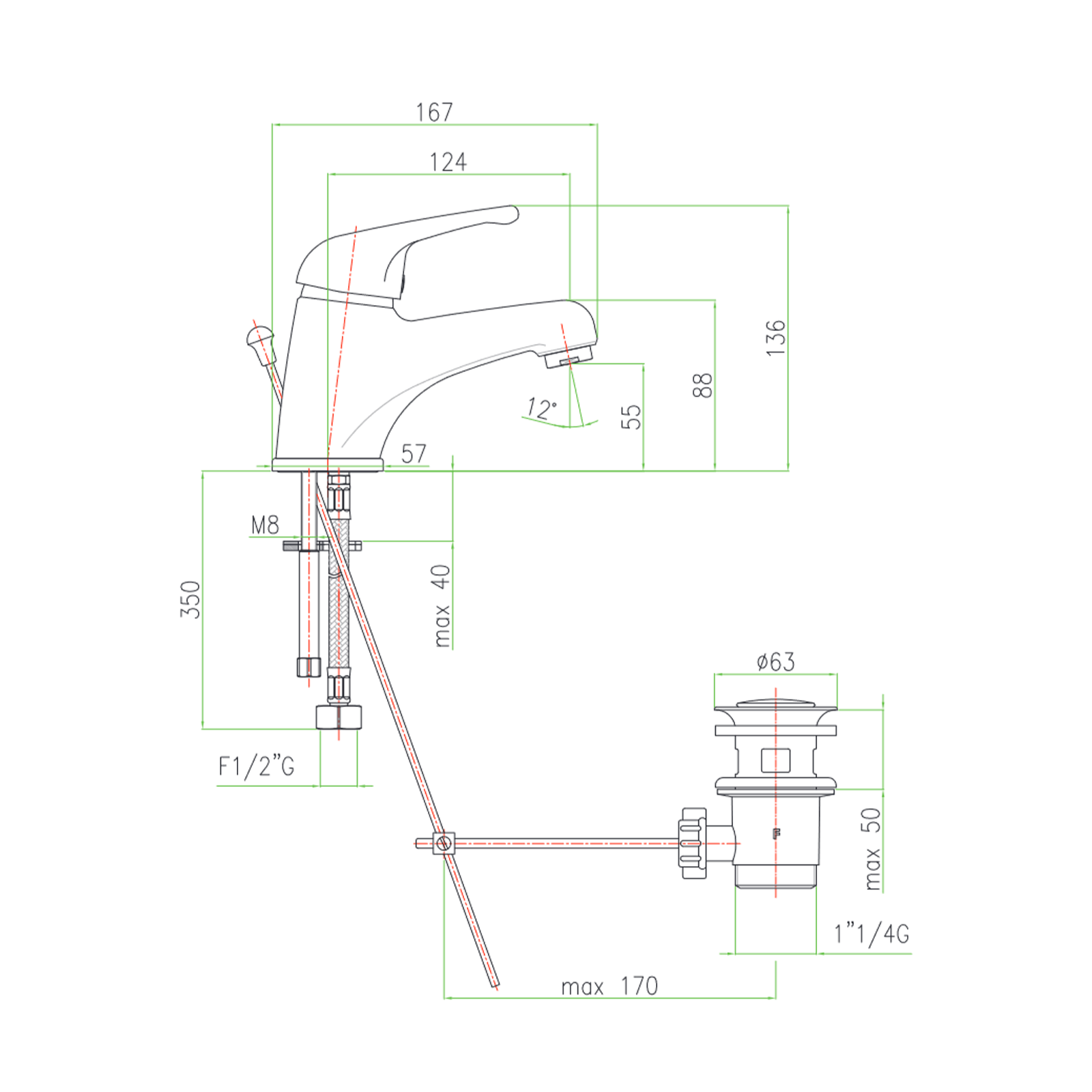Miscelatore per lavabo "King" in ottone cromato a incasso cartuccia ø 42 mm