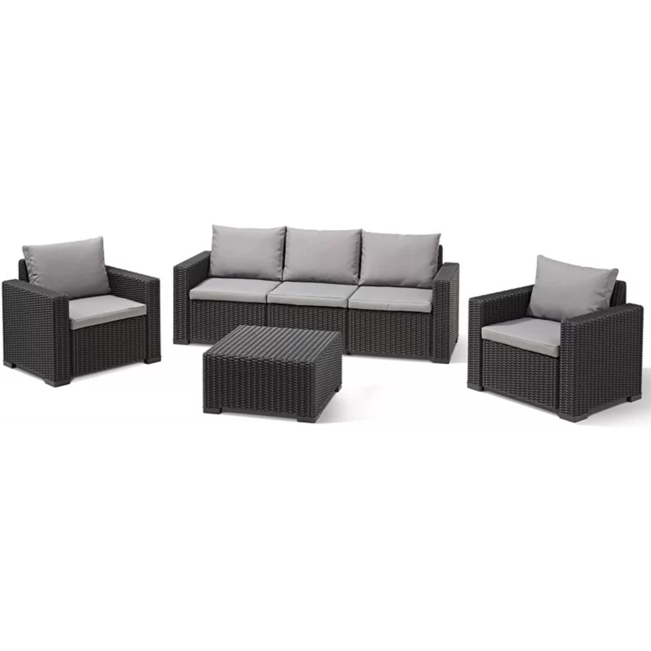 Divano 3 posti da giardino "California" in resina effetto rattan con cuscini cm 198x68 71,5h
