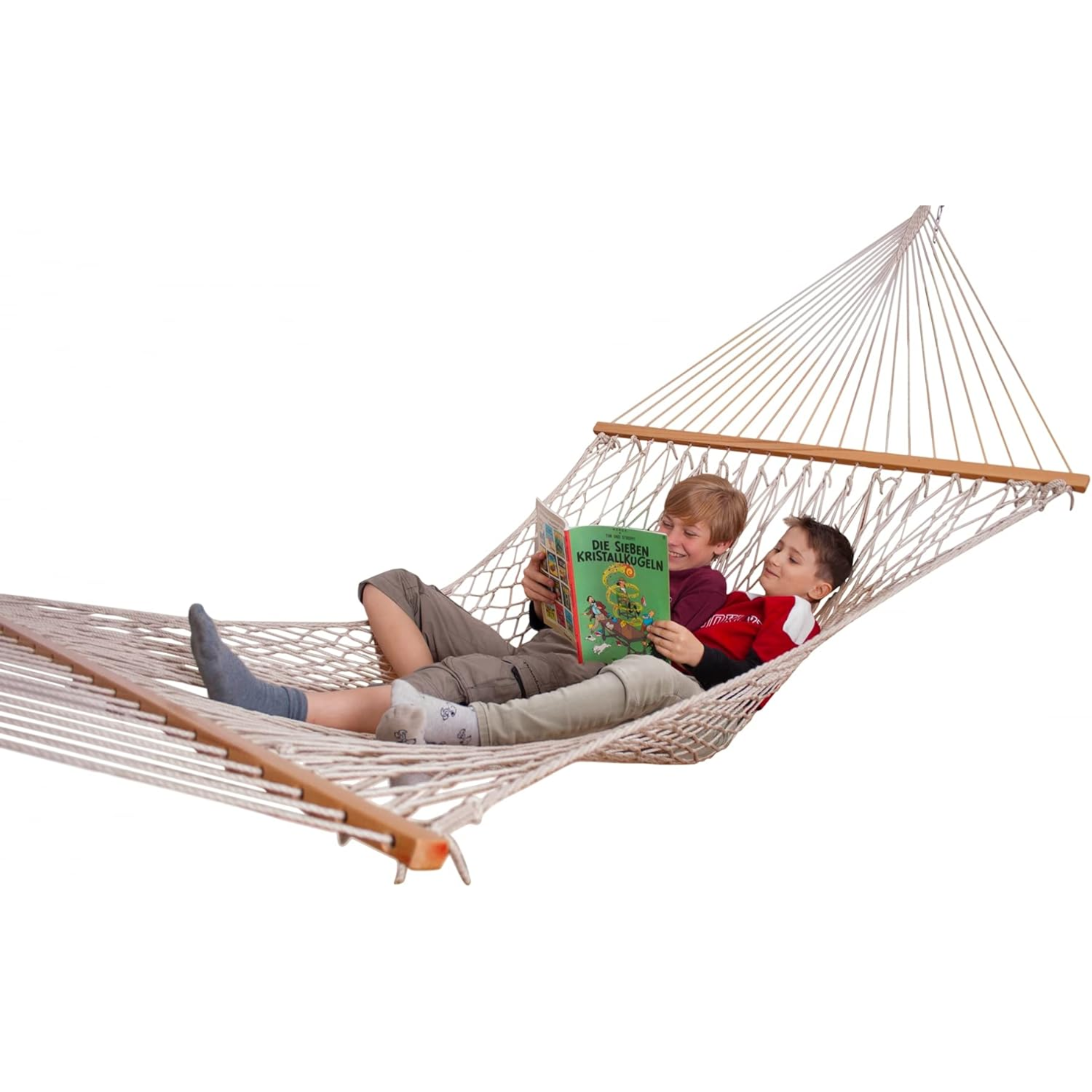 Amaca da giardino in tela intrecciata "Kila" con supporto in legno l 200 cm