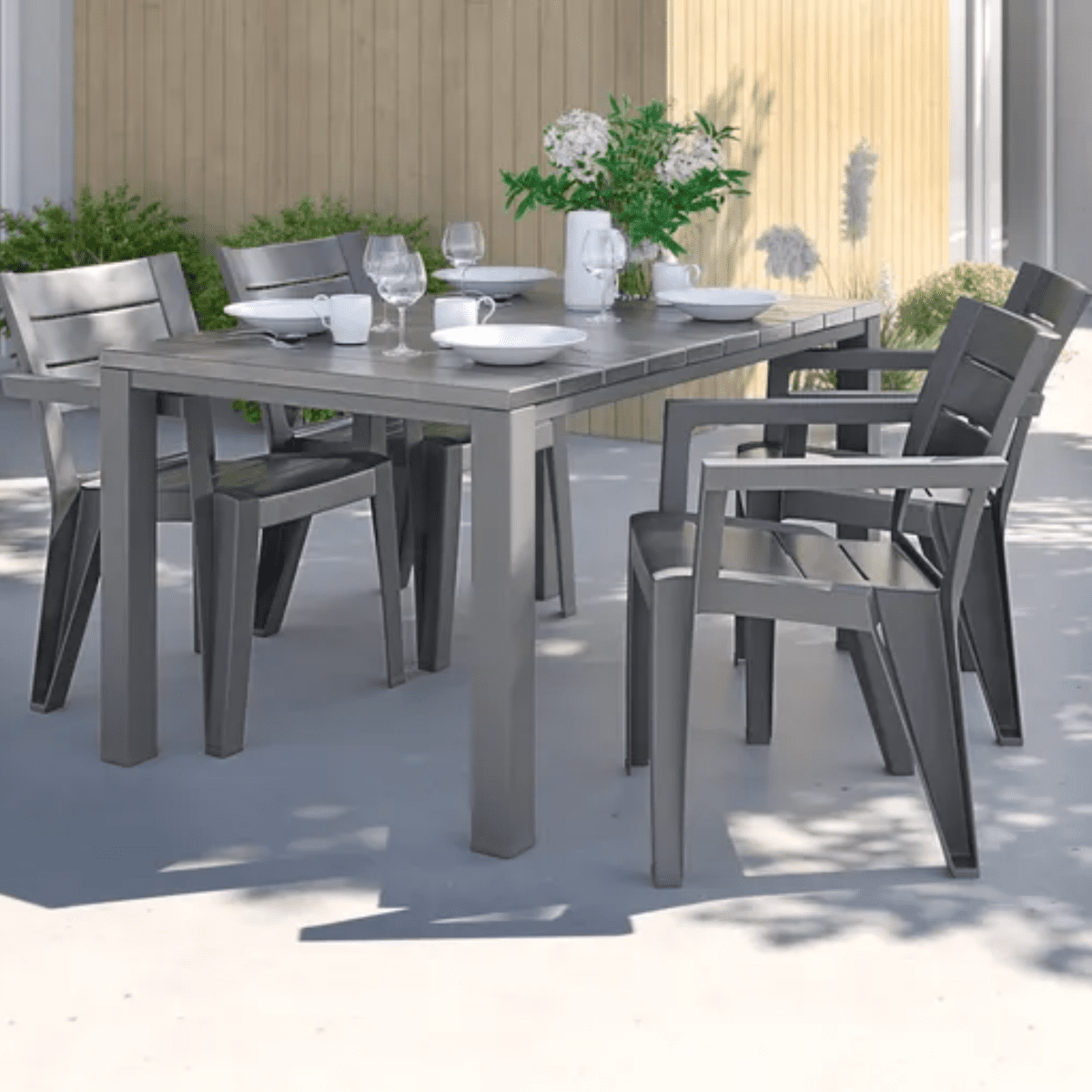 Set di 6 sedie da giardino "Helena" con braccioli in polipropilene impilabili cm 61,5x58,5 79h - MondoViro