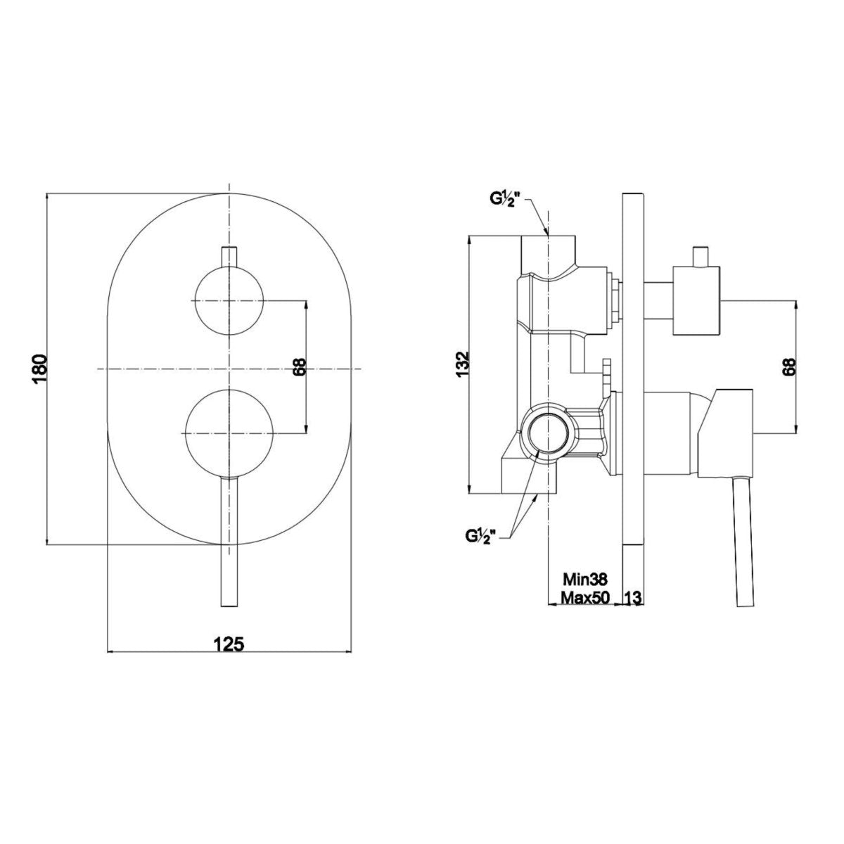 Miscelatore ad incasso con deviatore per doccia "Nyssa" in ottone cromato da parete - MondoViro