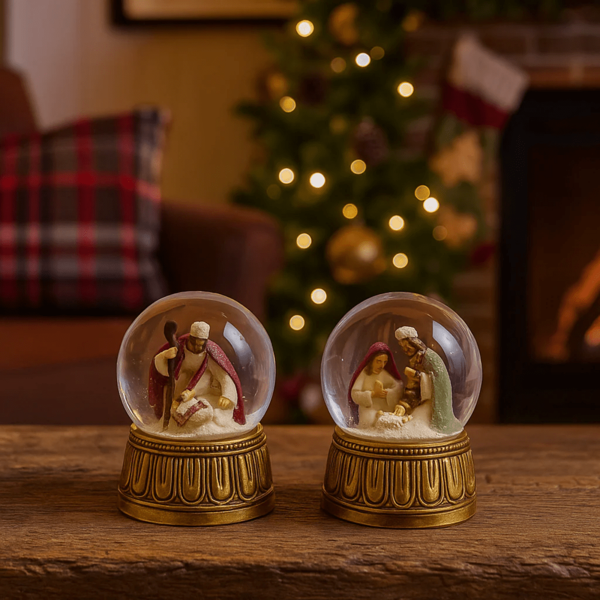 Sfera d'acqua con natività e carillon base in resina dipinta a mano, decorazione natalizia cm Ø10x14,5h - MondoViro