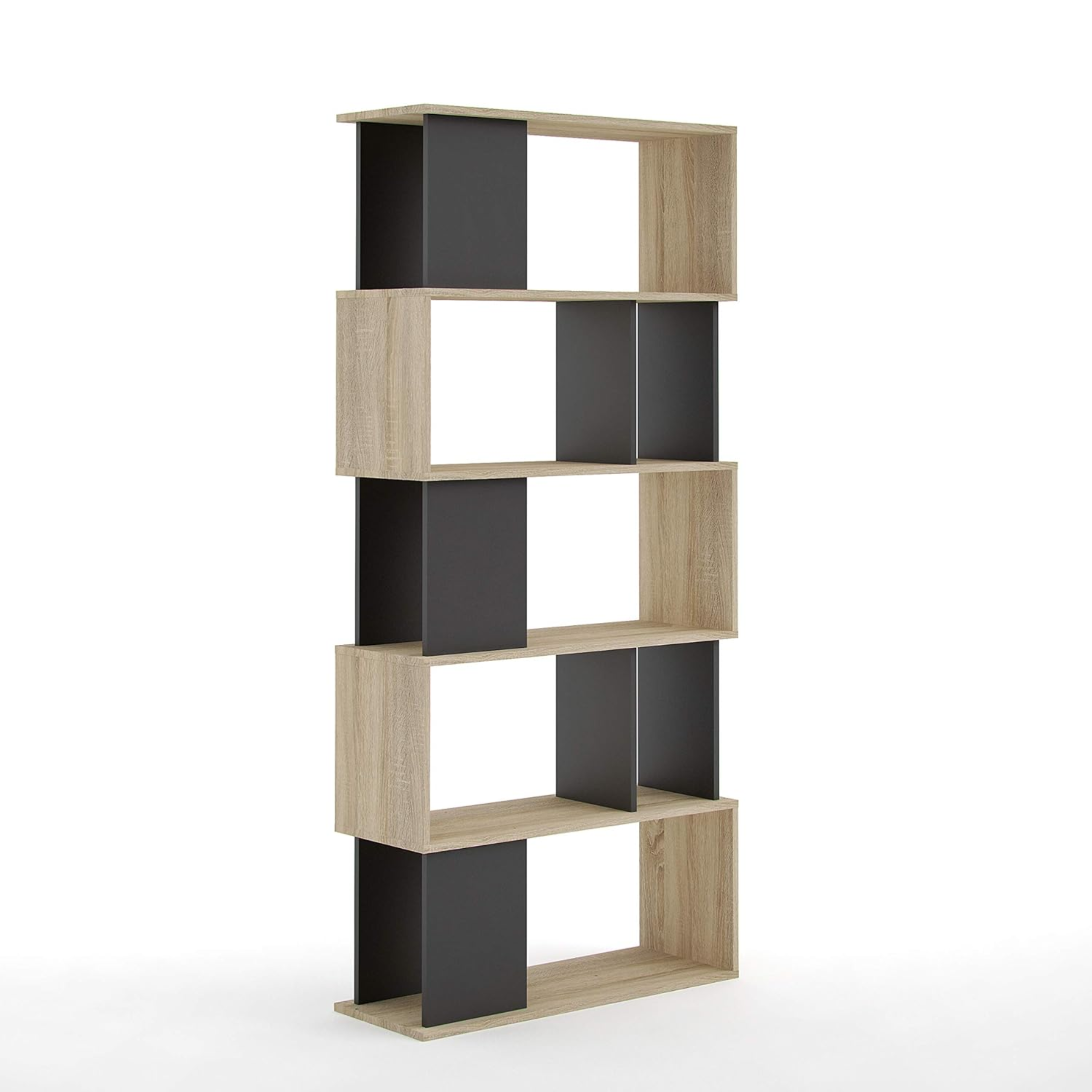 Libreria moderna alta a giorno "Maze" 5 ripiani in legno da soggiorno cm 80x29,5 173,5h