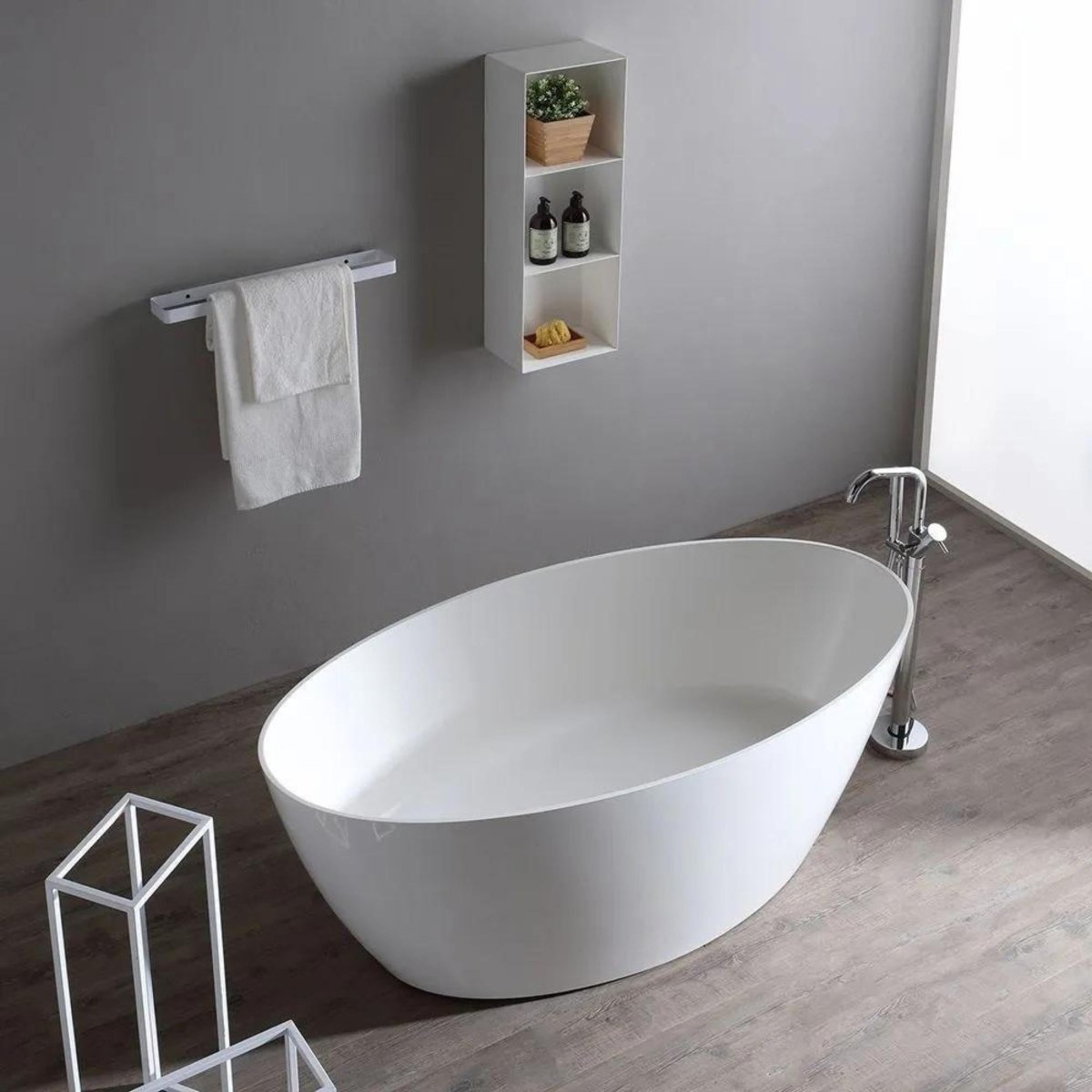 Vasca da bagno ovale moderna "Palma" in resina di marmo bianca cm cm 160,5x80,5 60h - MondoViro