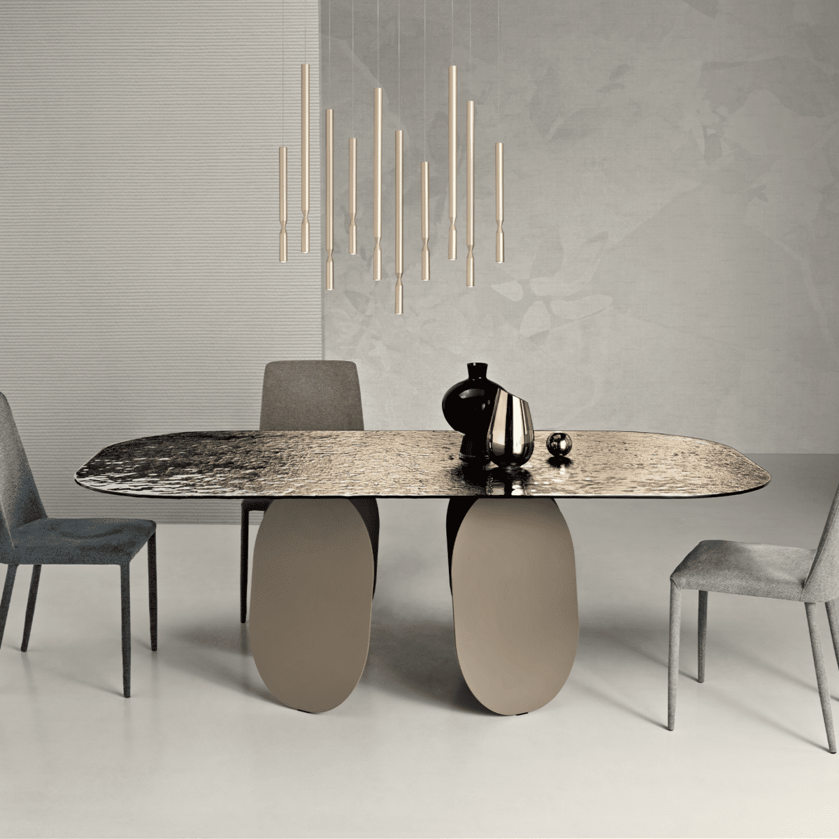 Tavolo fisso da pranzo moderno "Monroe" con piano in vetro martellato - MondoViro