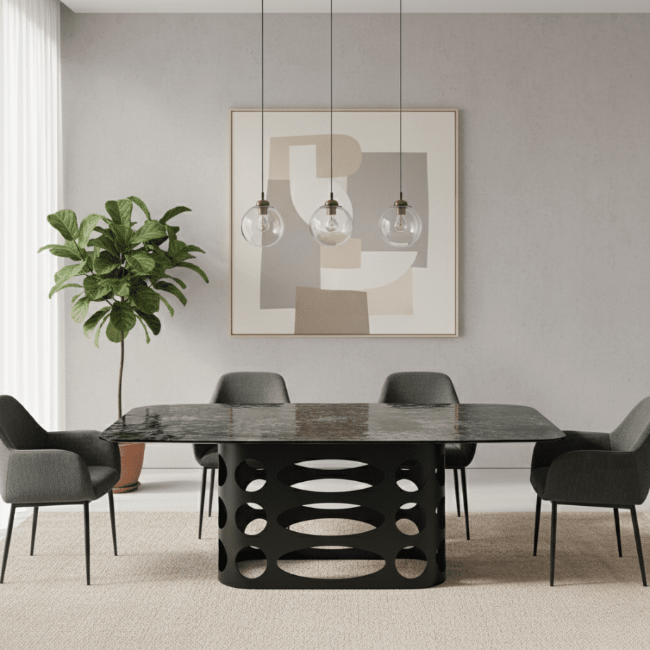 Tavolo fisso "Clover" moderno con piano in vetro martellato retroargentato cm 210x110 75h - MondoViro