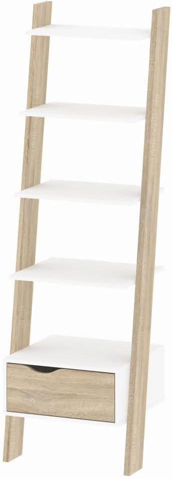 Libreria scaffale "Oslo" con 4 ripiani e 1 cassetto moderno bianco rovere cm 55x44 180h