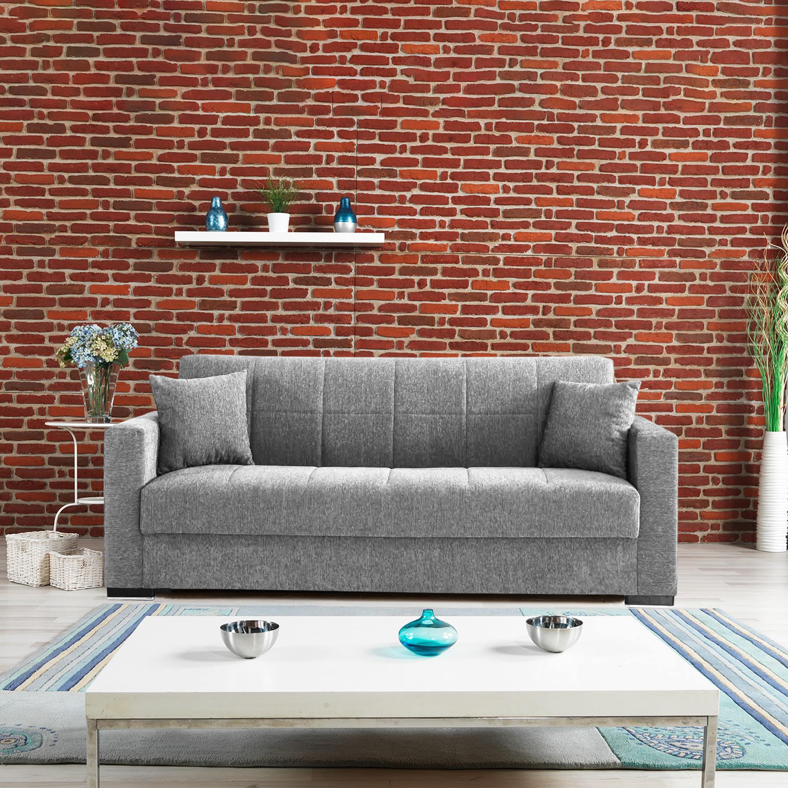 Divano letto matrimoniale moderno con contenitore "Noa" in tessuto cm 210x80 90h