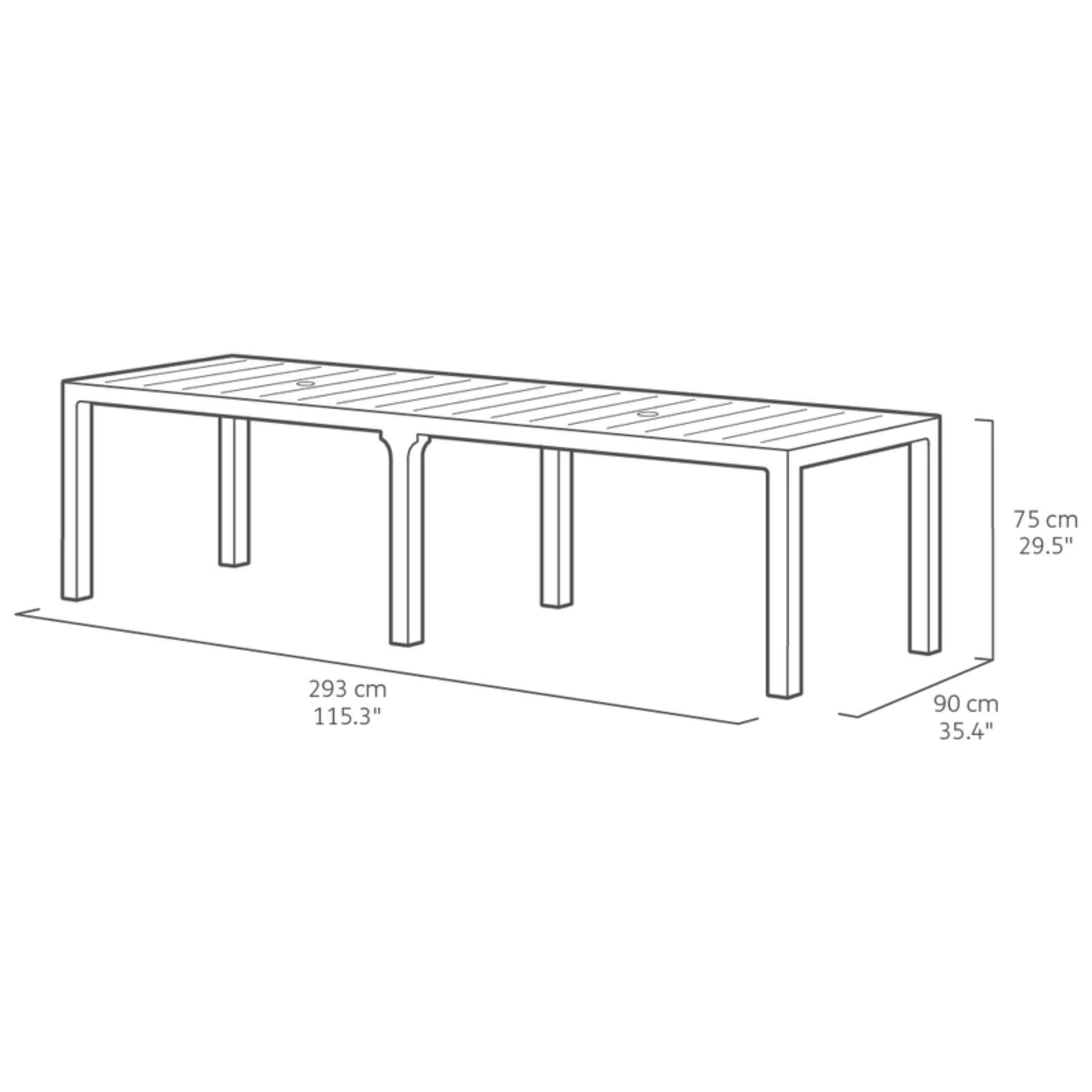 Tavolo da esterno "Julie" dogato in resina quadrato e rettangolare per giardino cm 295x90 74,5h