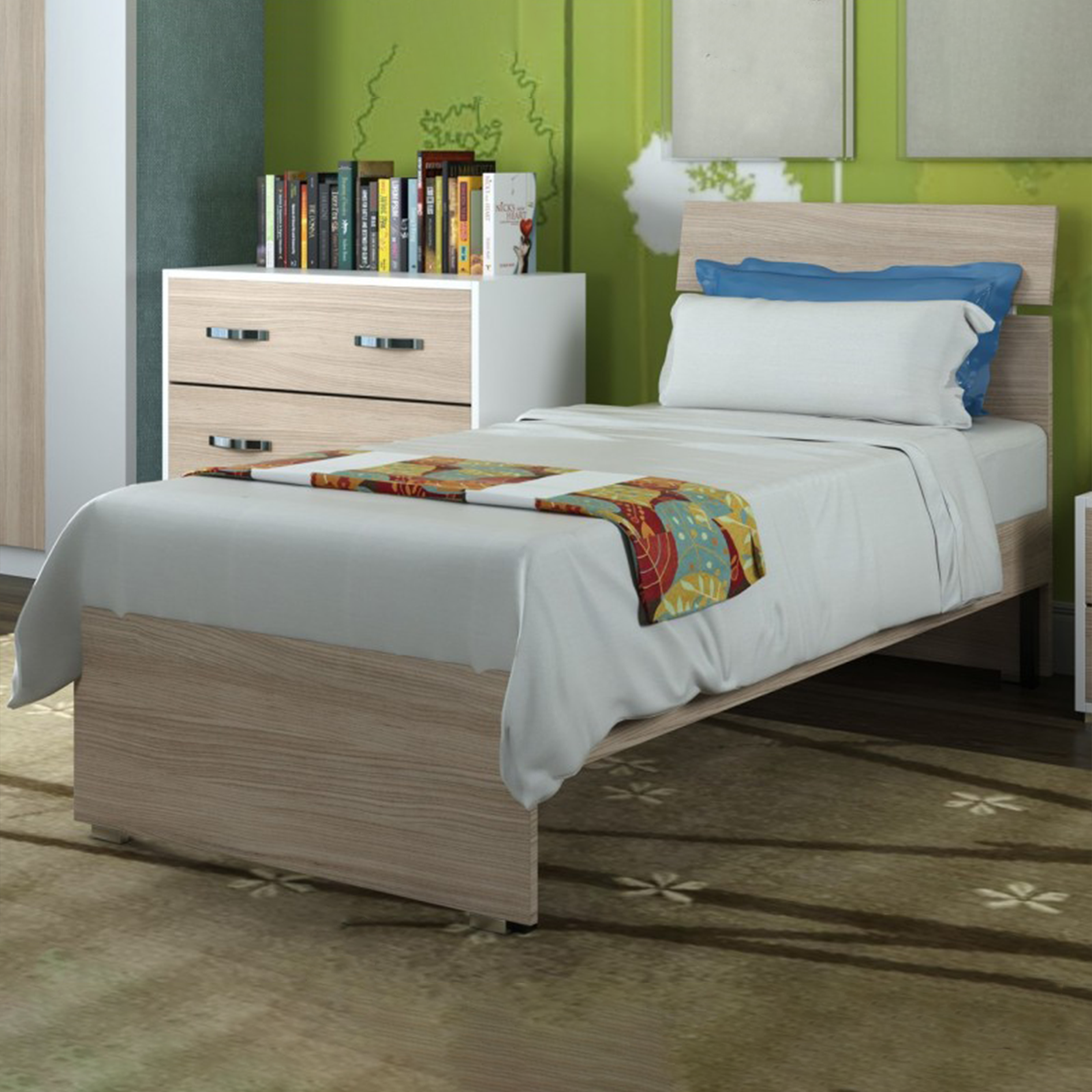 Letto singolo ad 1 piazza in legno olmo "Modern" cm 200x85 98h