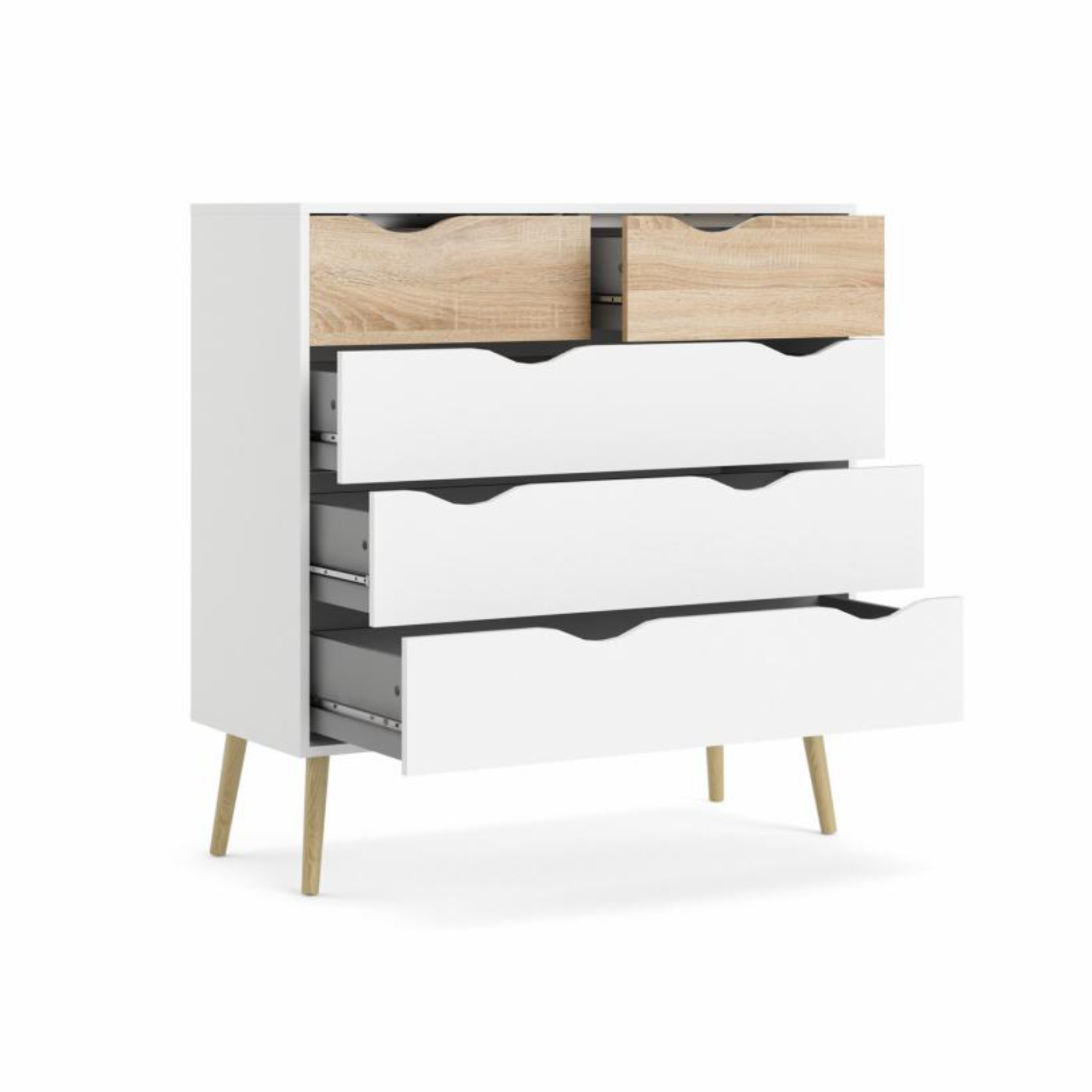 Cassettiera moderna per camera da letto "Oslo" in legno bianco e rovere