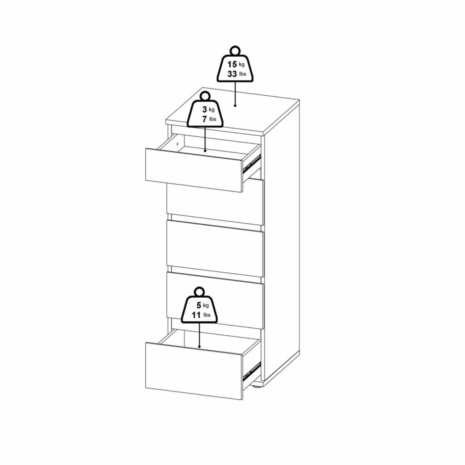 Cassettiera moderna per camera da letto "Nova" in legno bianco e rovere