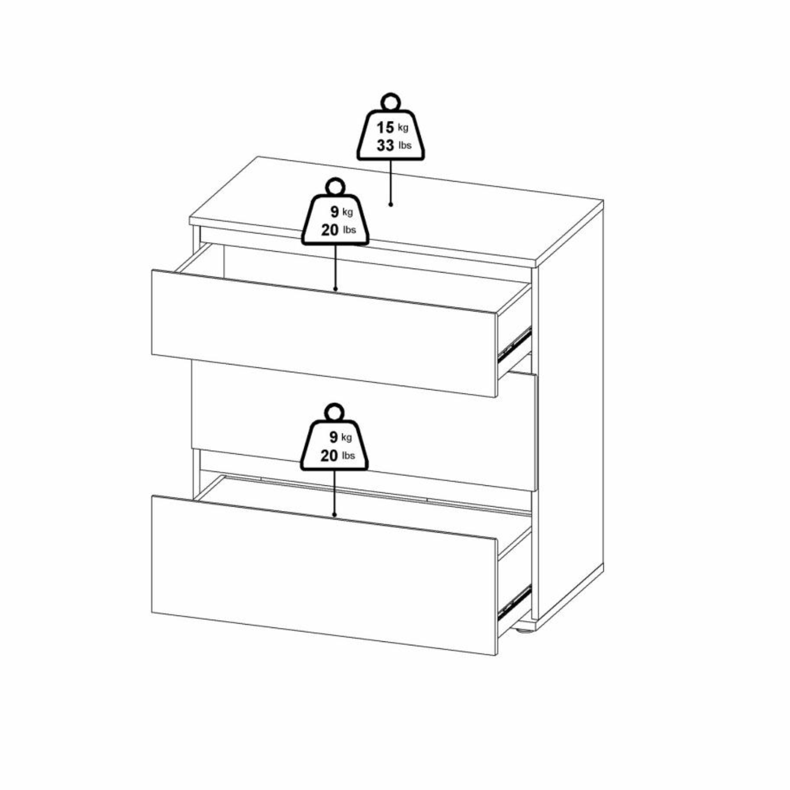 Cassettiera moderna per camera da letto "Nova" in legno bianco e rovere
