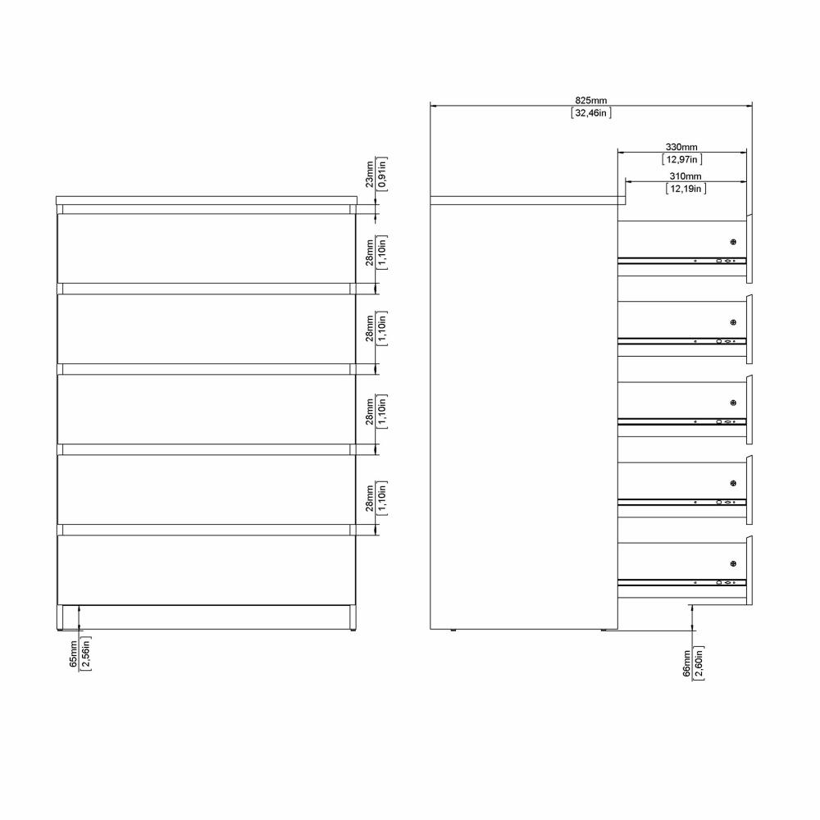 Cassettiera moderna per camera da letto "Naia" in legno bianco e cemento