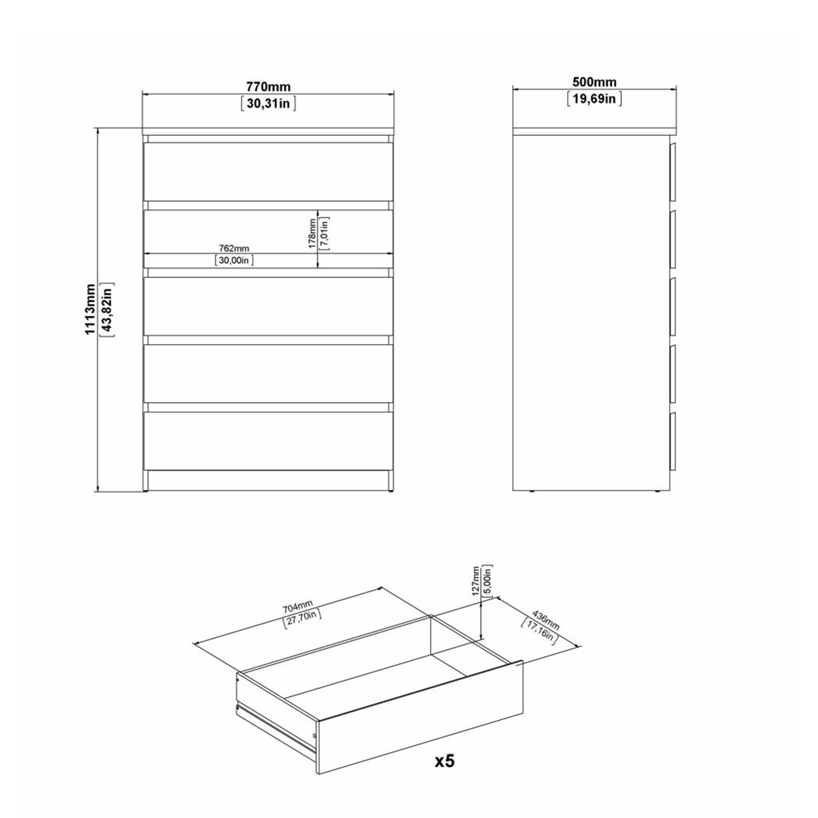 Cassettiera moderna per camera da letto "Naia" in legno bianco e cemento