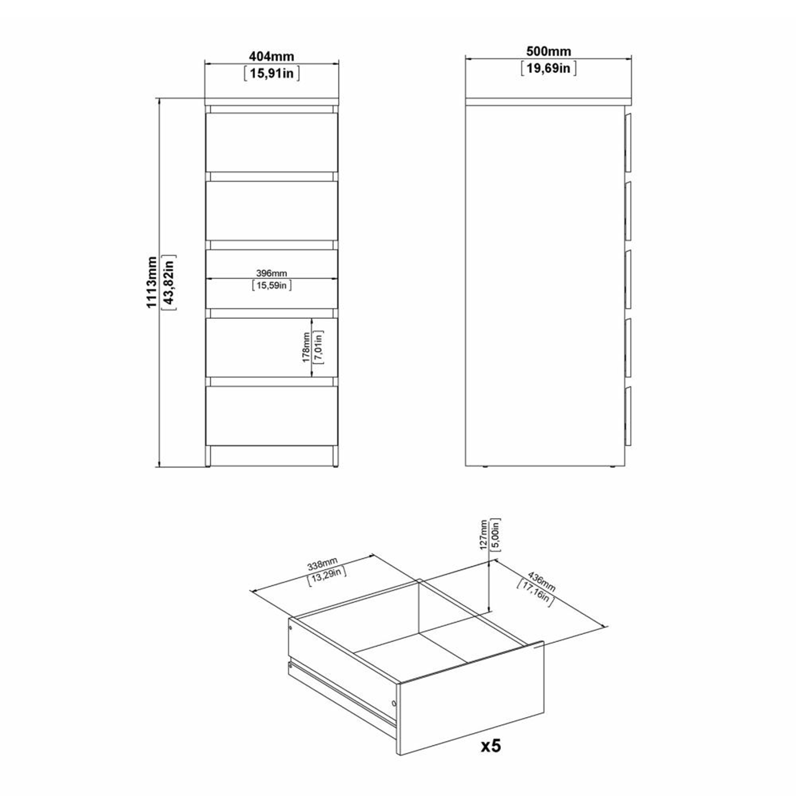 Cassettiera moderna per camera da letto "Naia" in legno bianco e cemento