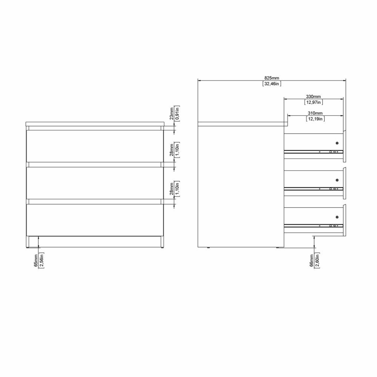 Cassettiera moderna per camera da letto "Naia" in legno bianco e cemento
