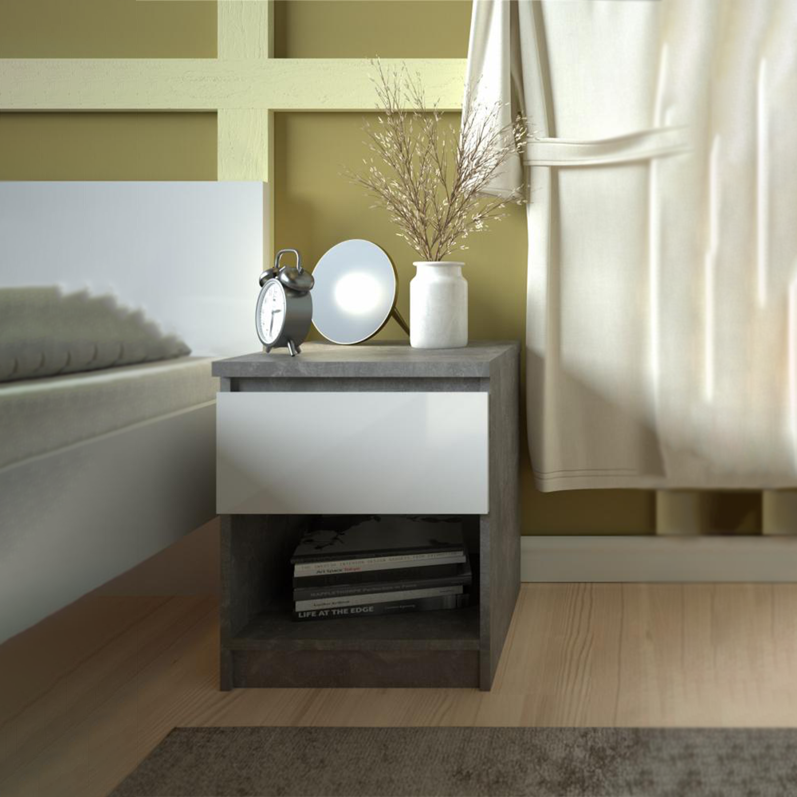 Comodino moderno in legno "Naia" mobile da letto con 1 cassetto cm 40x40 50h