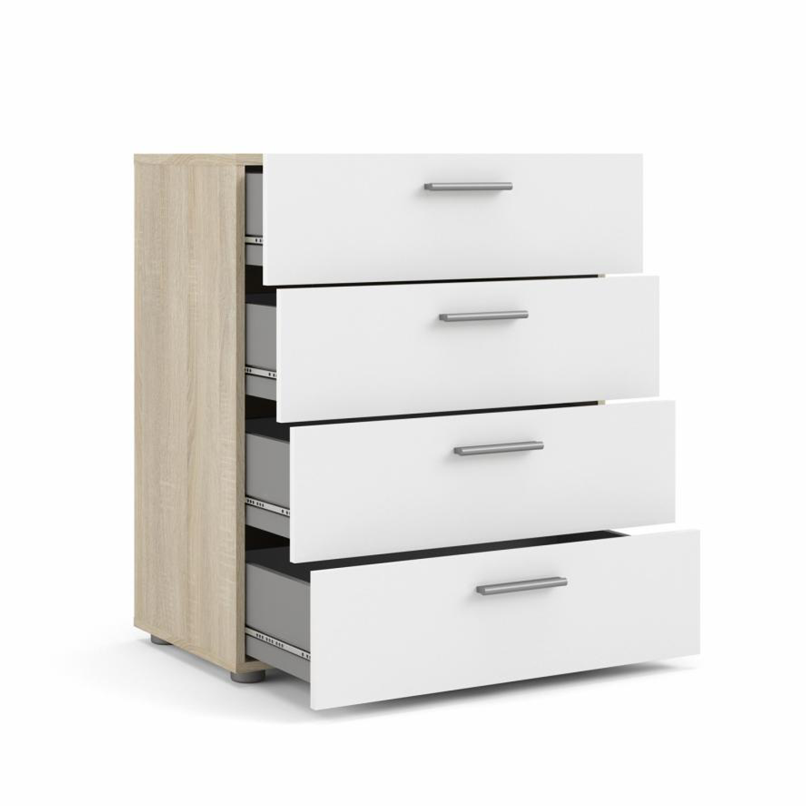 Cassettiera moderna "Pepe" in legno bianco e rovere 4 cassetti cm 70x40 82h