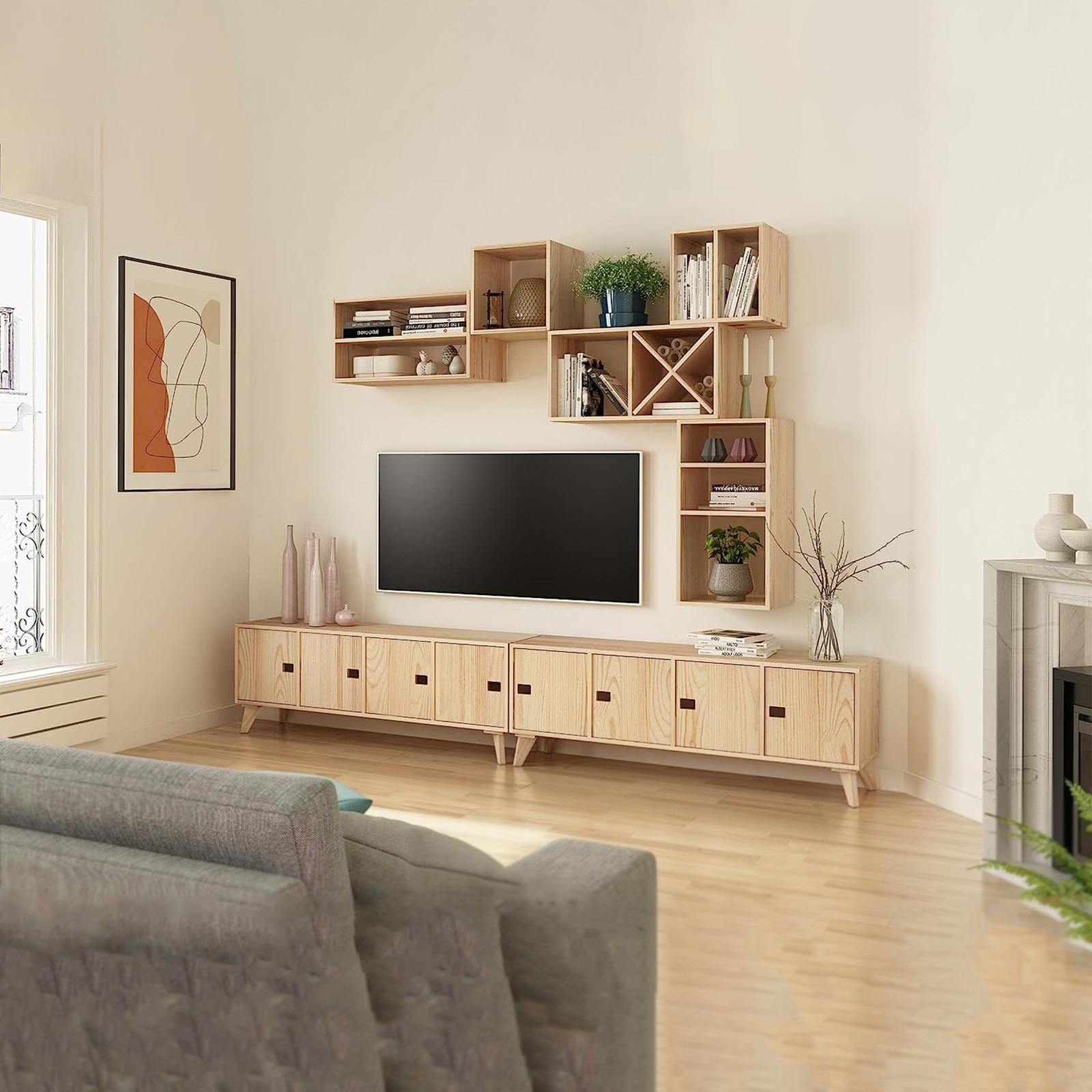 Libreria componibile in legno "Cubo" scaffale modulare da muro con vani a giorno