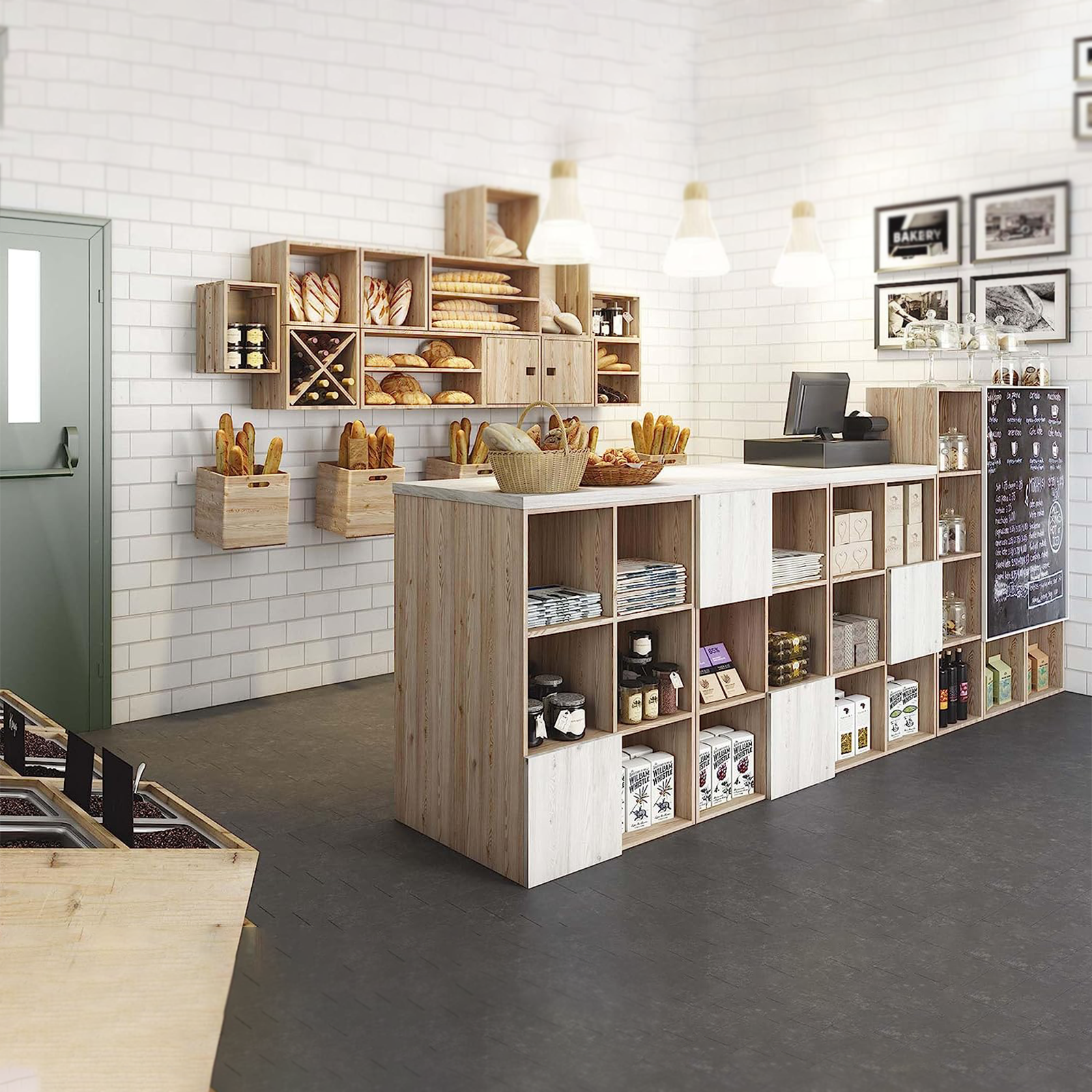 Libreria componibile in legno "Cubo" scaffale modulare da muro con vani a giorno