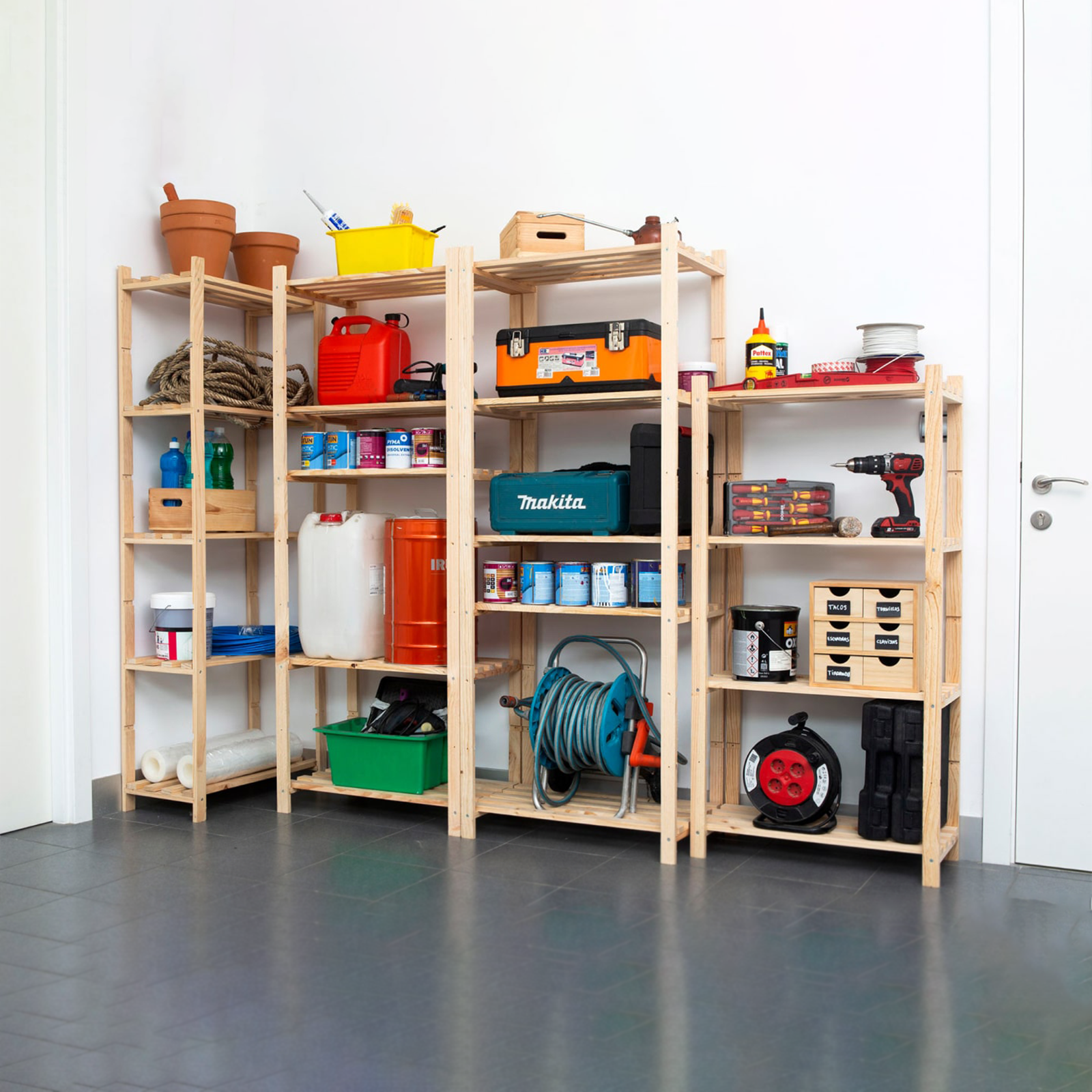 Scaffale a giorno "Natura" in legno di pino con 5 ripiani cm 65x40 171h