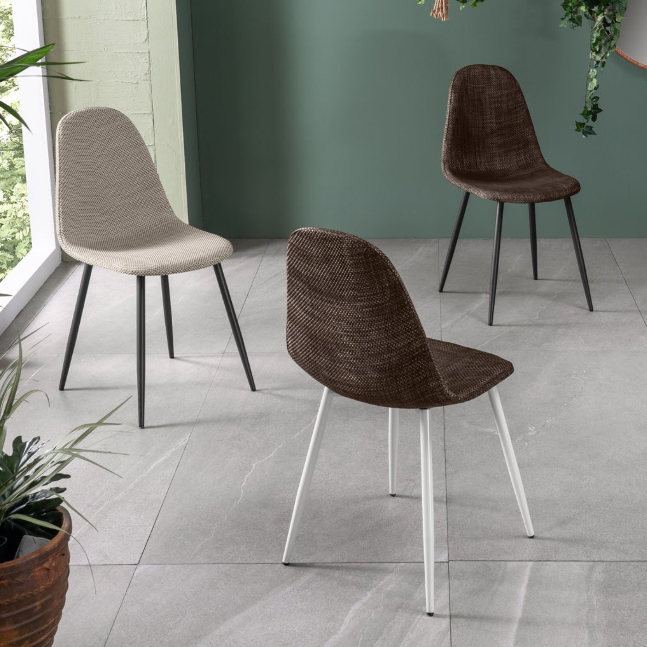 Set di sedie da pranzo in similcuoio "Florida" rattan vintage