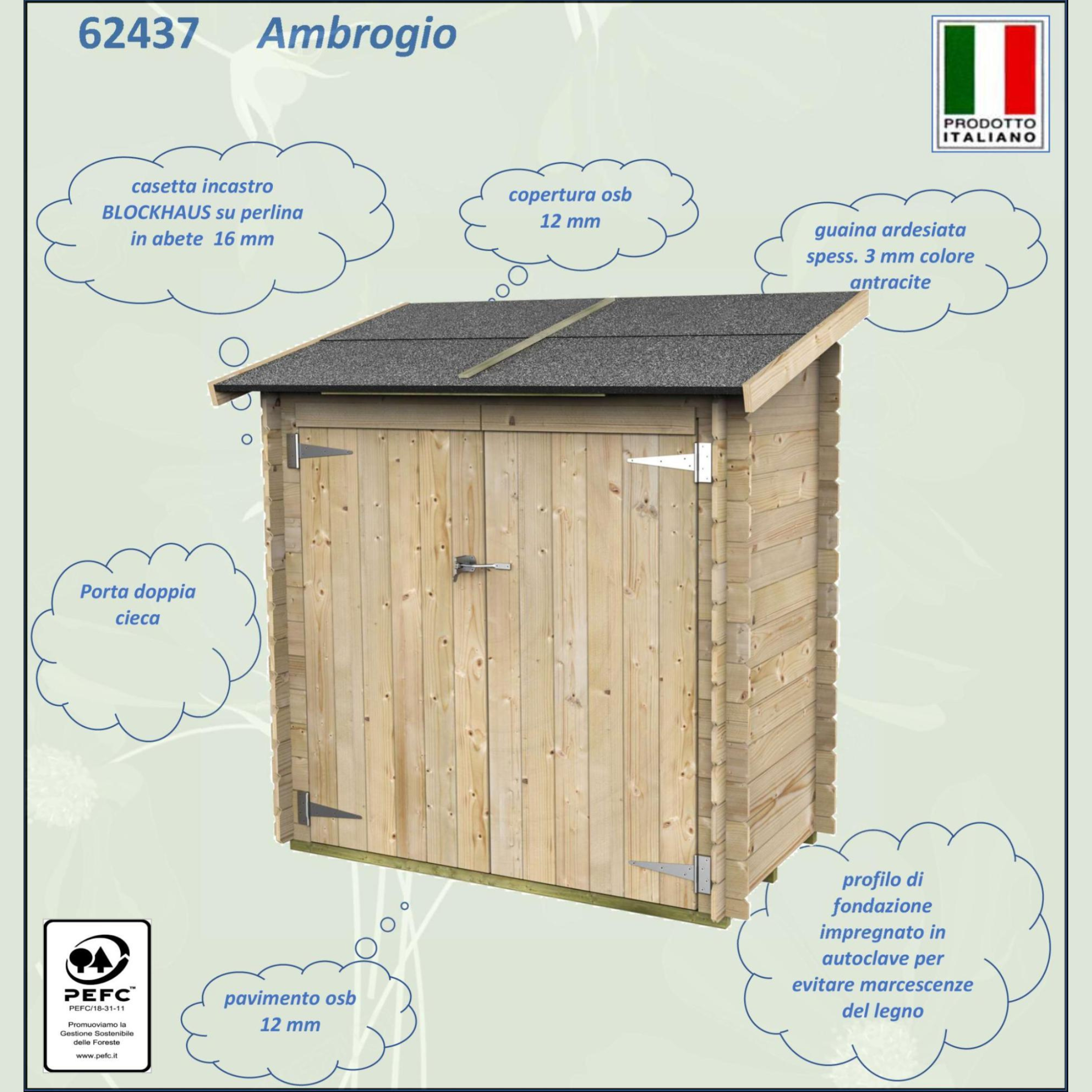 Casetta in legno da giardino "Ambrogio Addossata" cm 155x85 165h porta doppia cieca