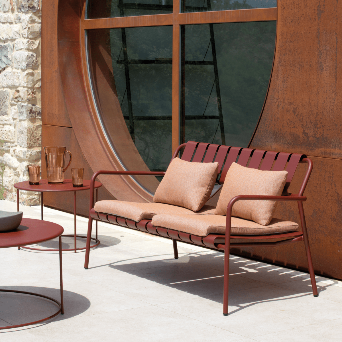 Panchina lounge in alluminio "Verdea" divanetto da giardino cm 146x70 76h - MondoViro